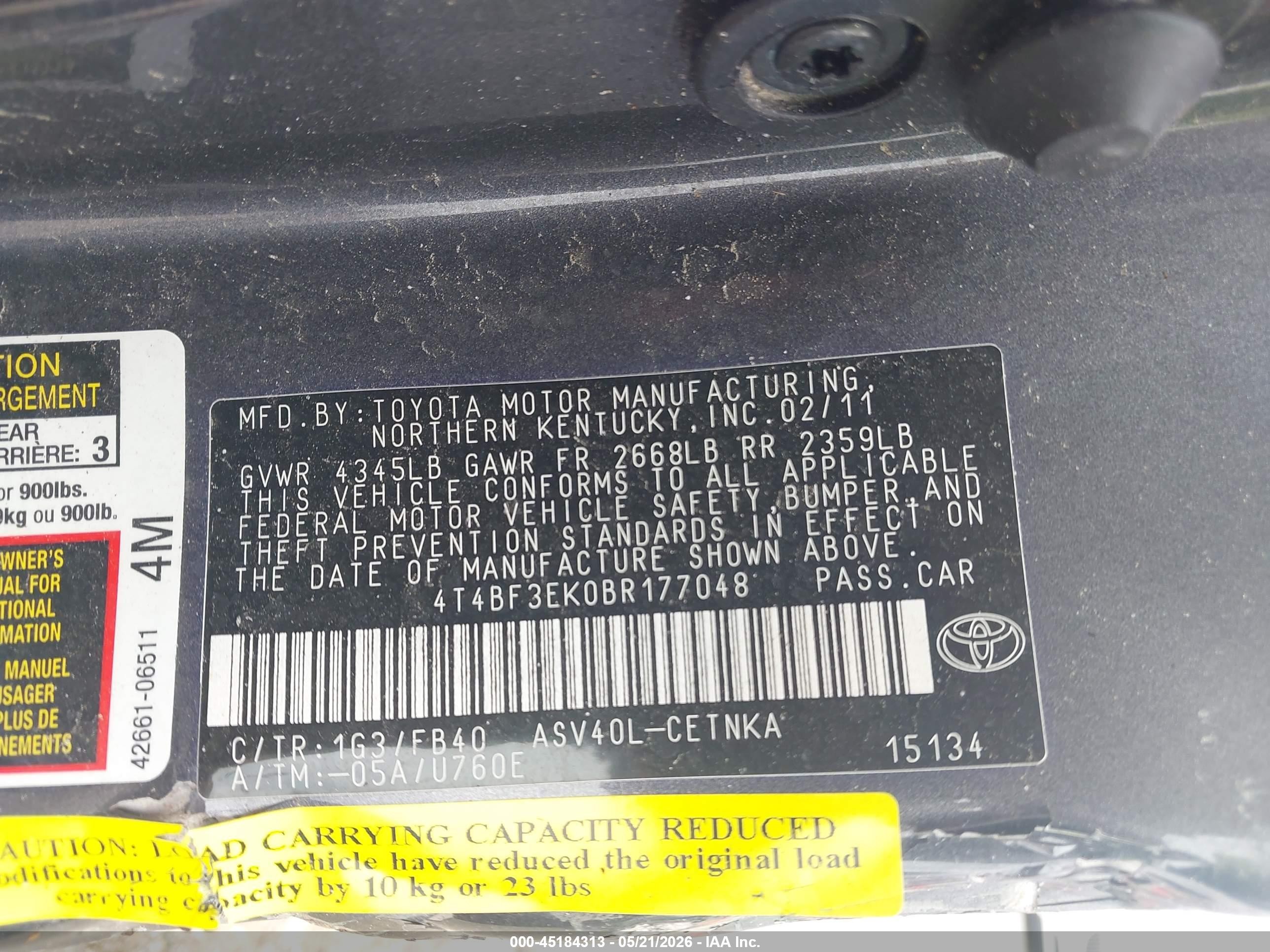 2011 Toyota Camry Le Gray vin: 4T4BF3EK0BR177048