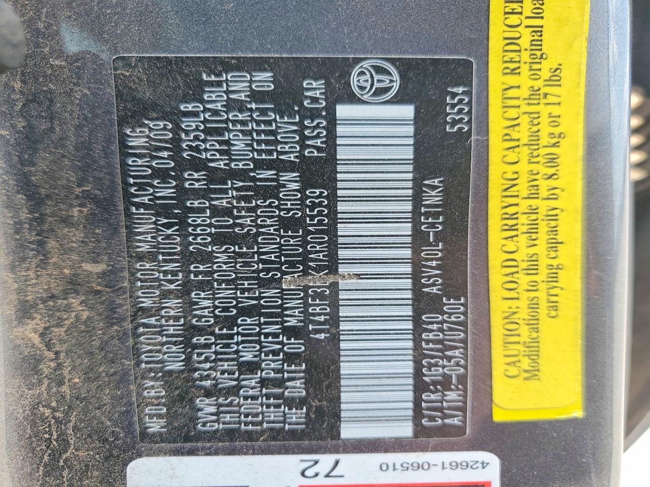 2010 Toyota Camry Le Charcoal vin: 4T4BF3EK1AR015539