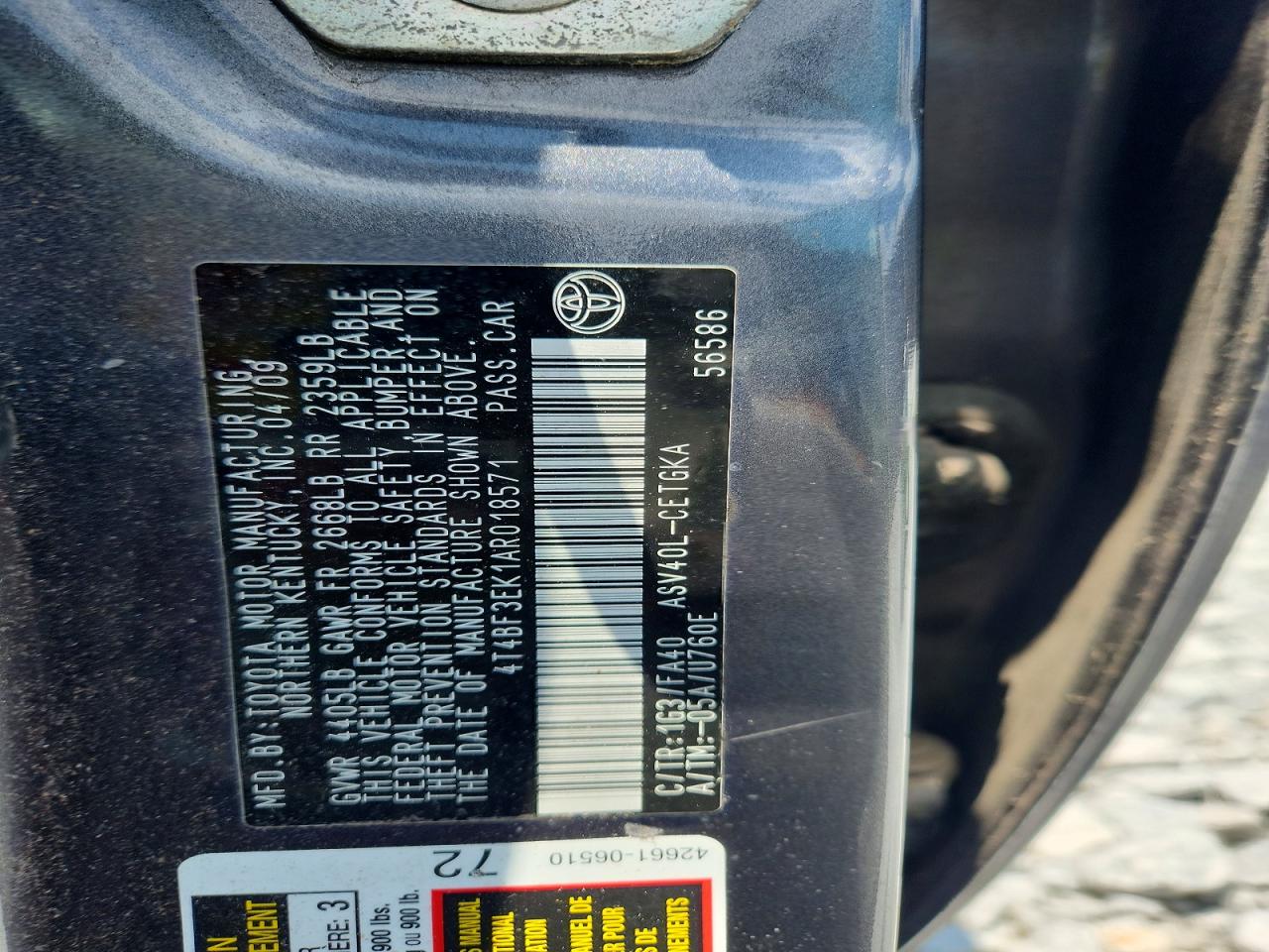 2010 Toyota Camry Xle Угольный vin: 4T4BF3EK1AR018571