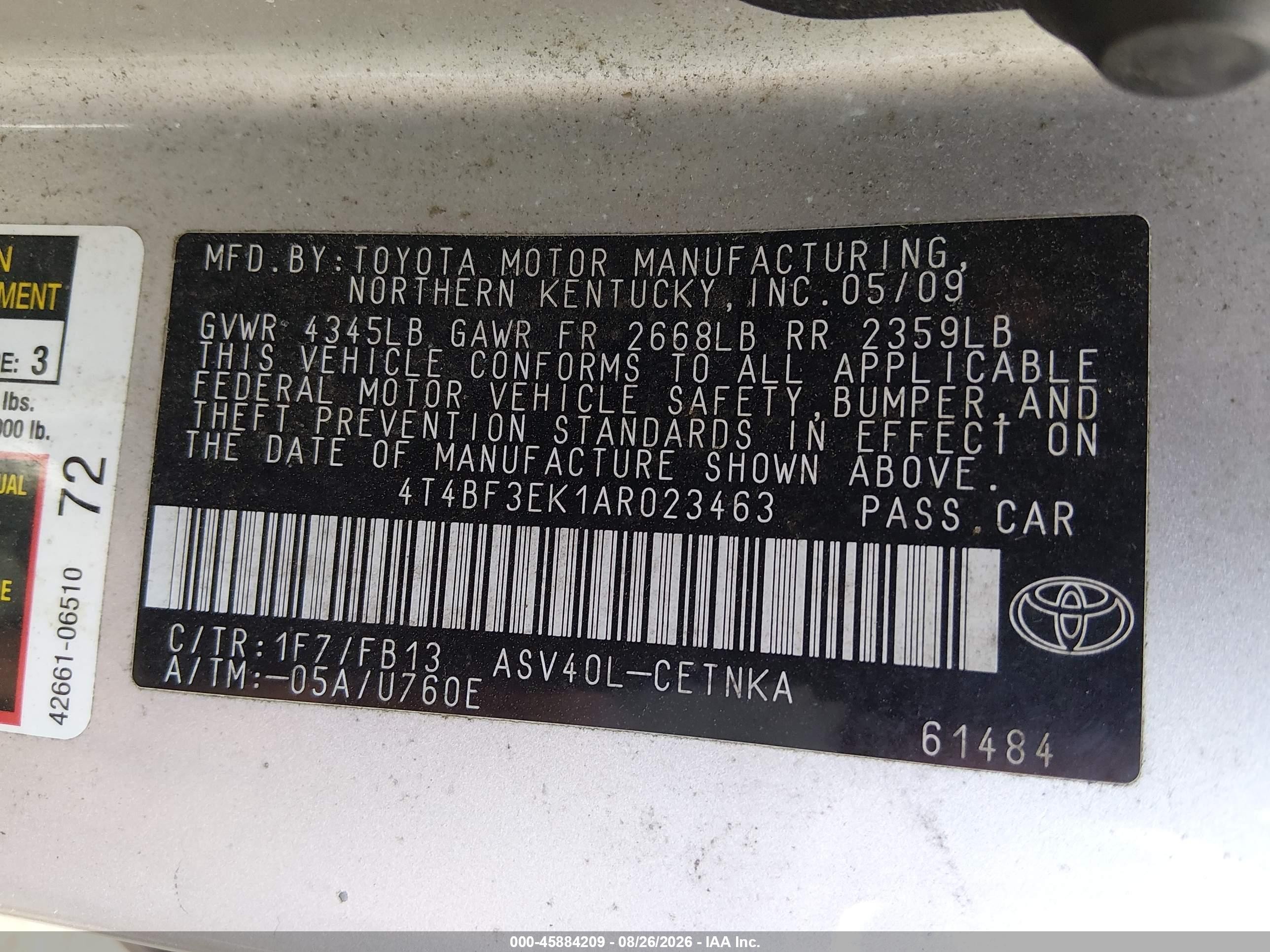 2010 Toyota Camry Le Серебряный vin: 4T4BF3EK1AR023463