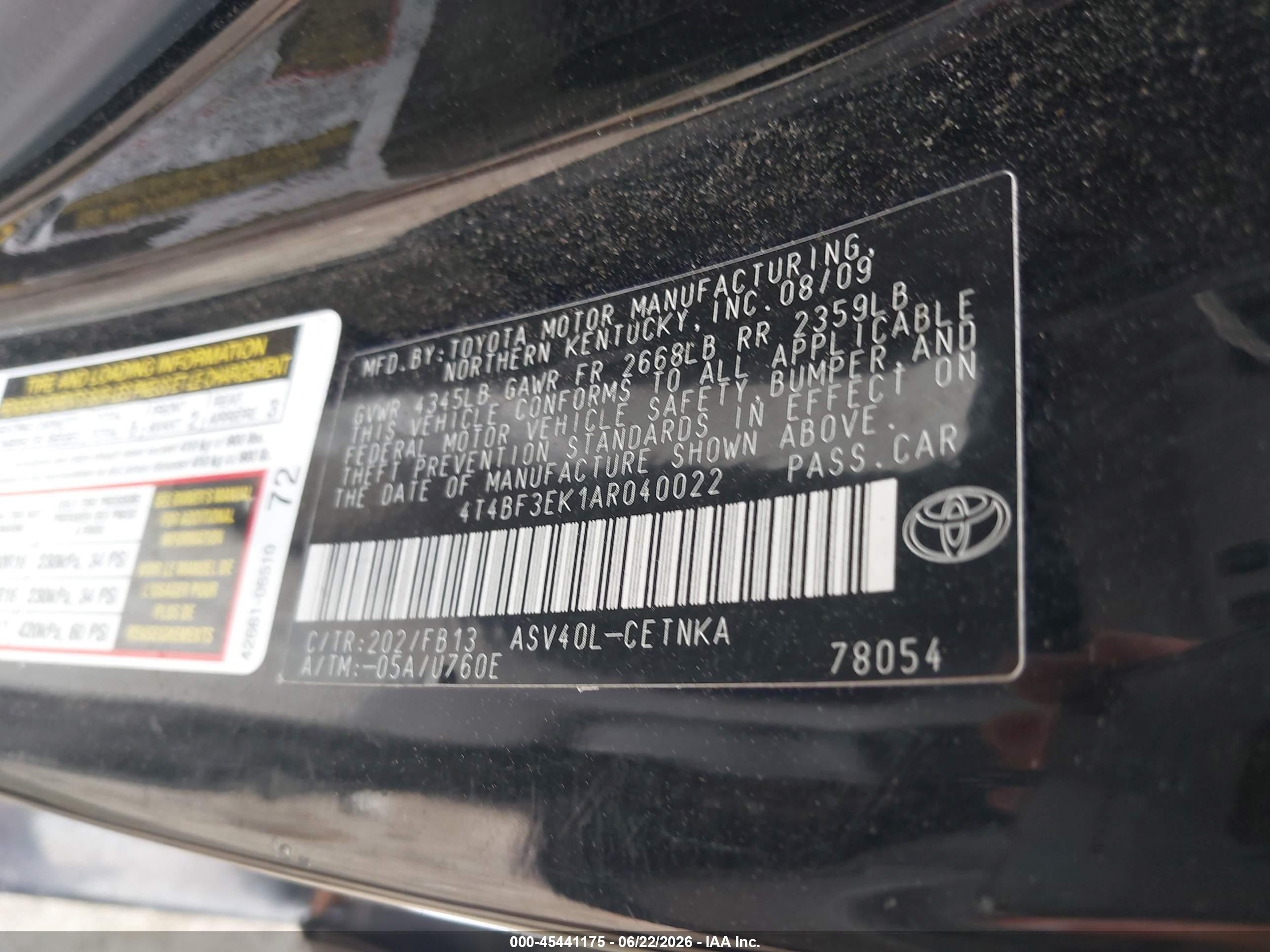 2010 Toyota Camry Le Черный vin: 4T4BF3EK1AR040022