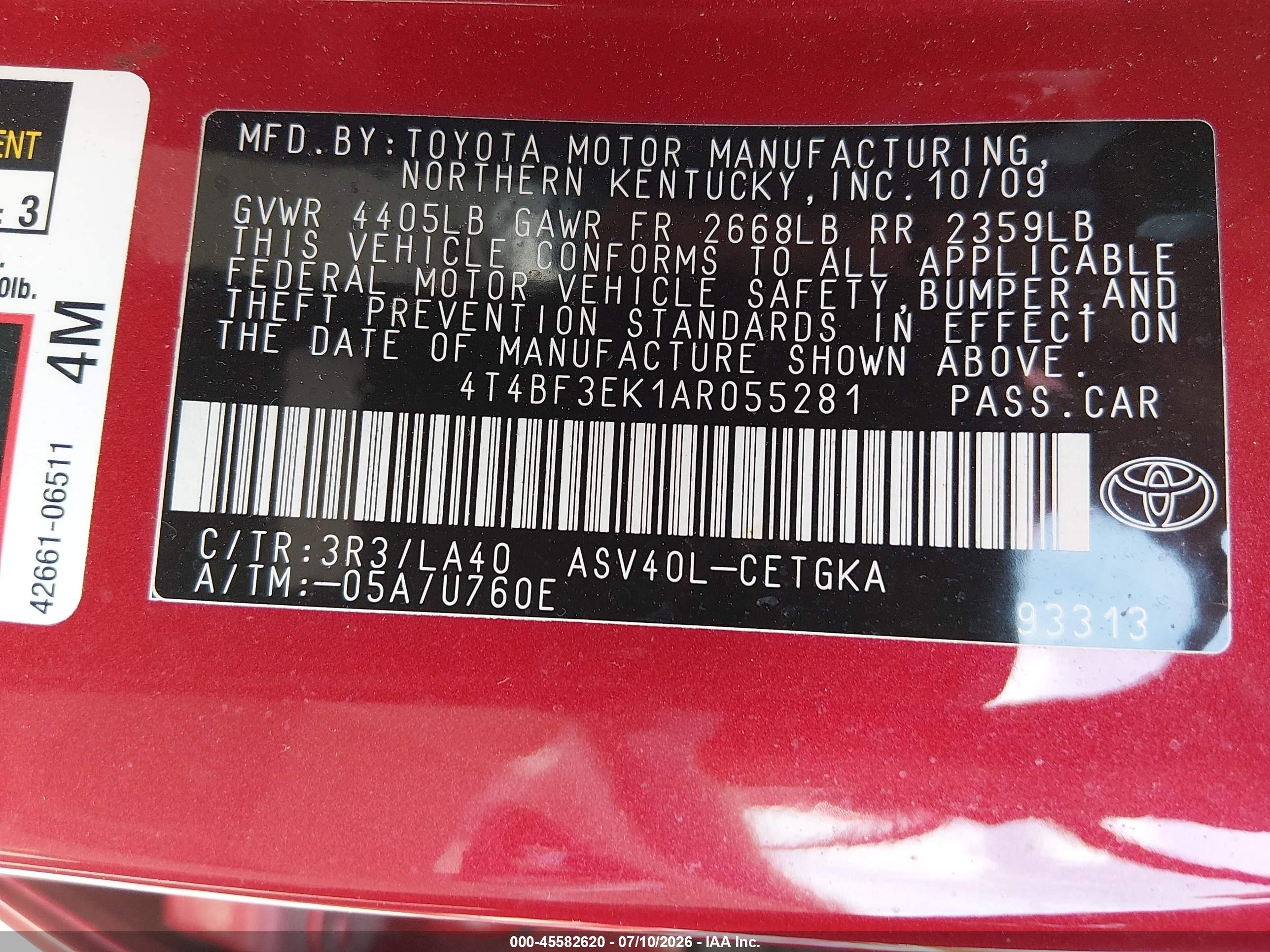 2010 Toyota Camry Xle Красный vin: 4T4BF3EK1AR055281