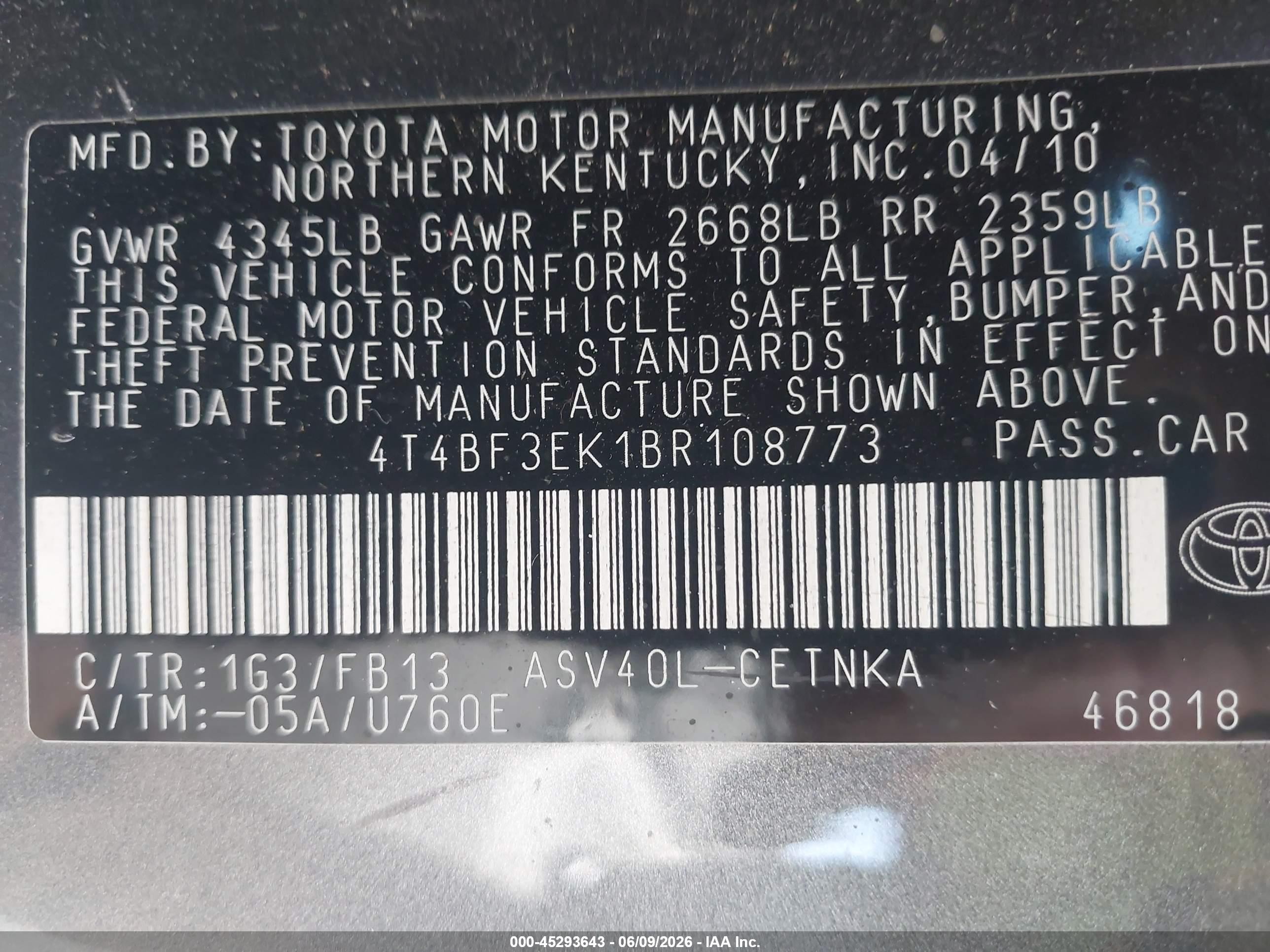 2011 Toyota Camry Le Gray vin: 4T4BF3EK1BR108773