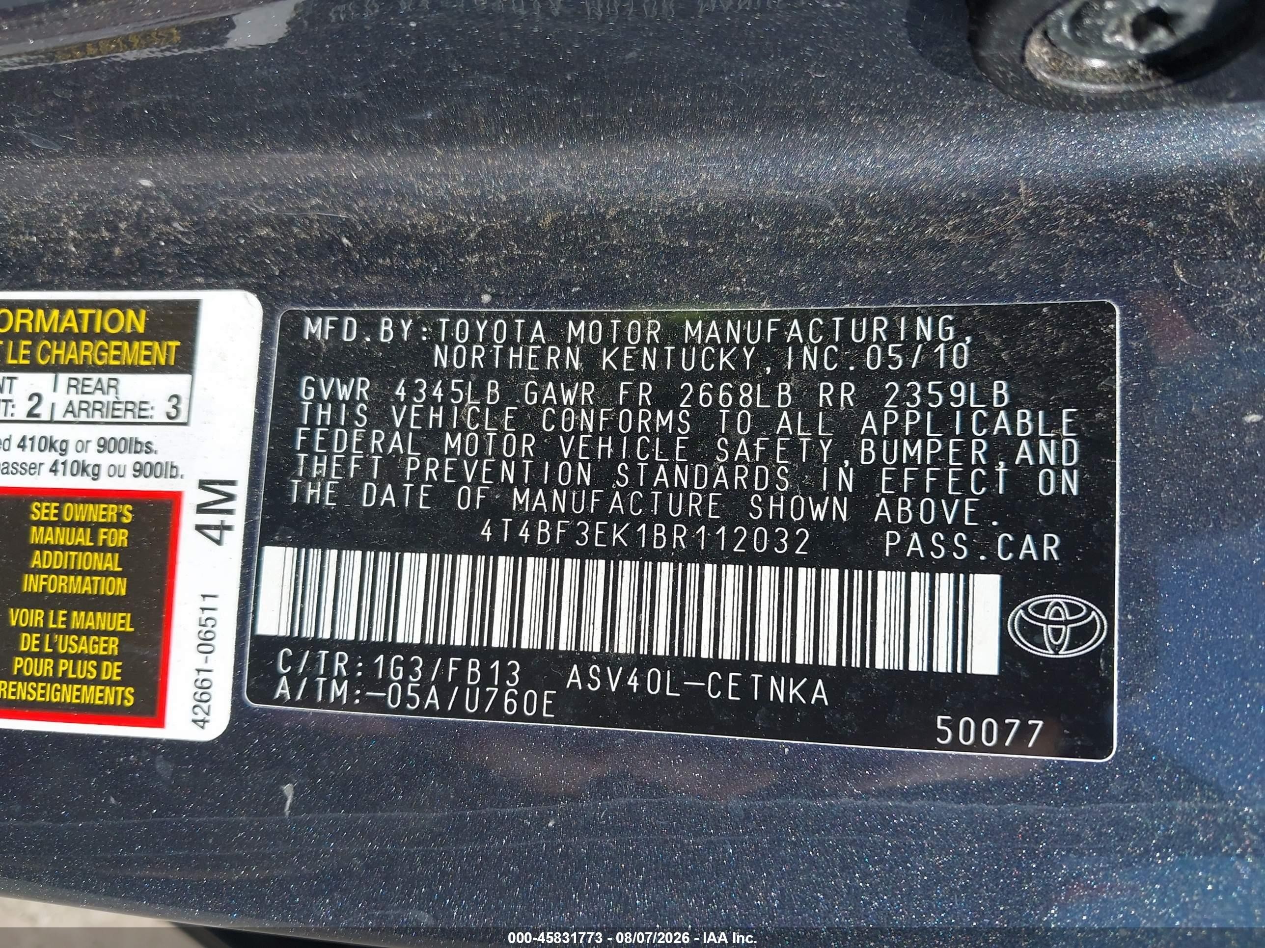 2011 Toyota Camry Le Gray vin: 4T4BF3EK1BR112032
