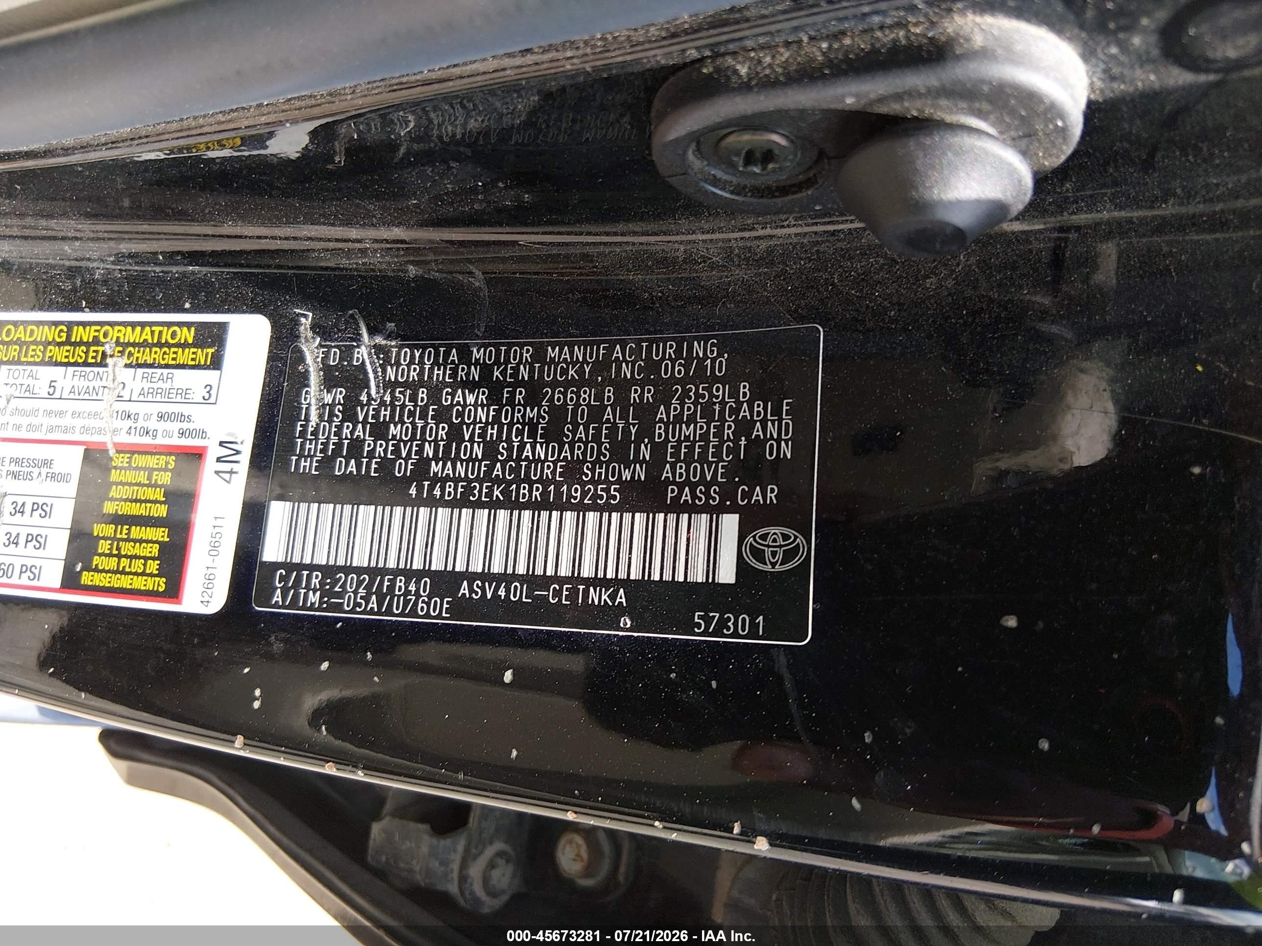 2011 Toyota Camry Le Black vin: 4T4BF3EK1BR119255