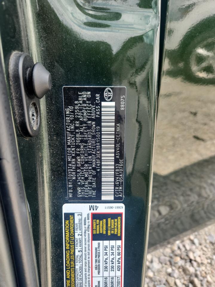 2011 Toyota Camry Automatic Зеленый vin: 4T4BF3EK1BR150019