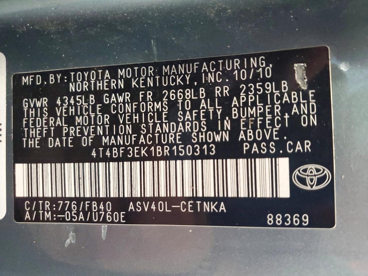 2011 Toyota Camry Le Teal vin: 4T4BF3EK1BR150313