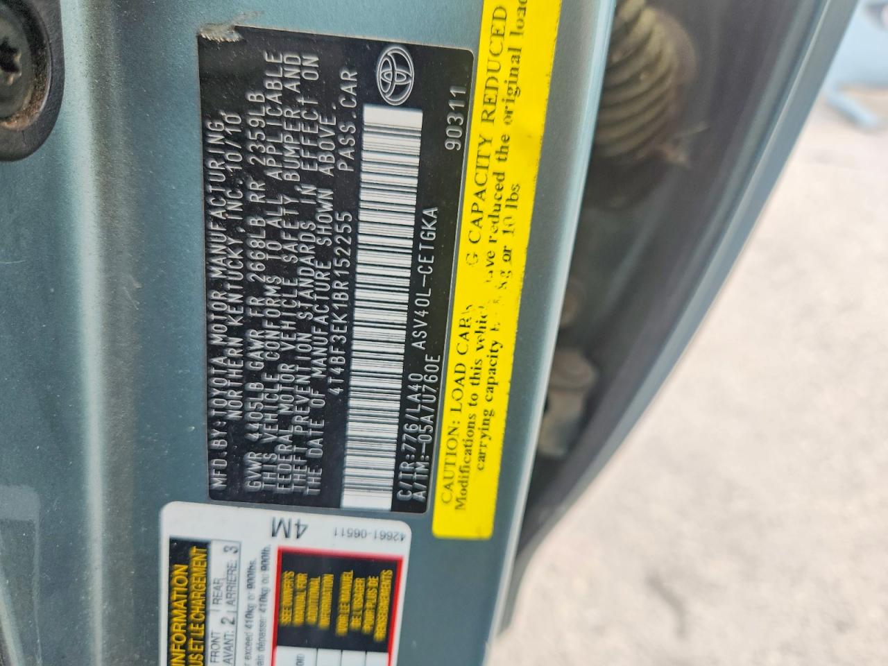 2011 Toyota Camry Xle Turquoise vin: 4T4BF3EK1BR152255
