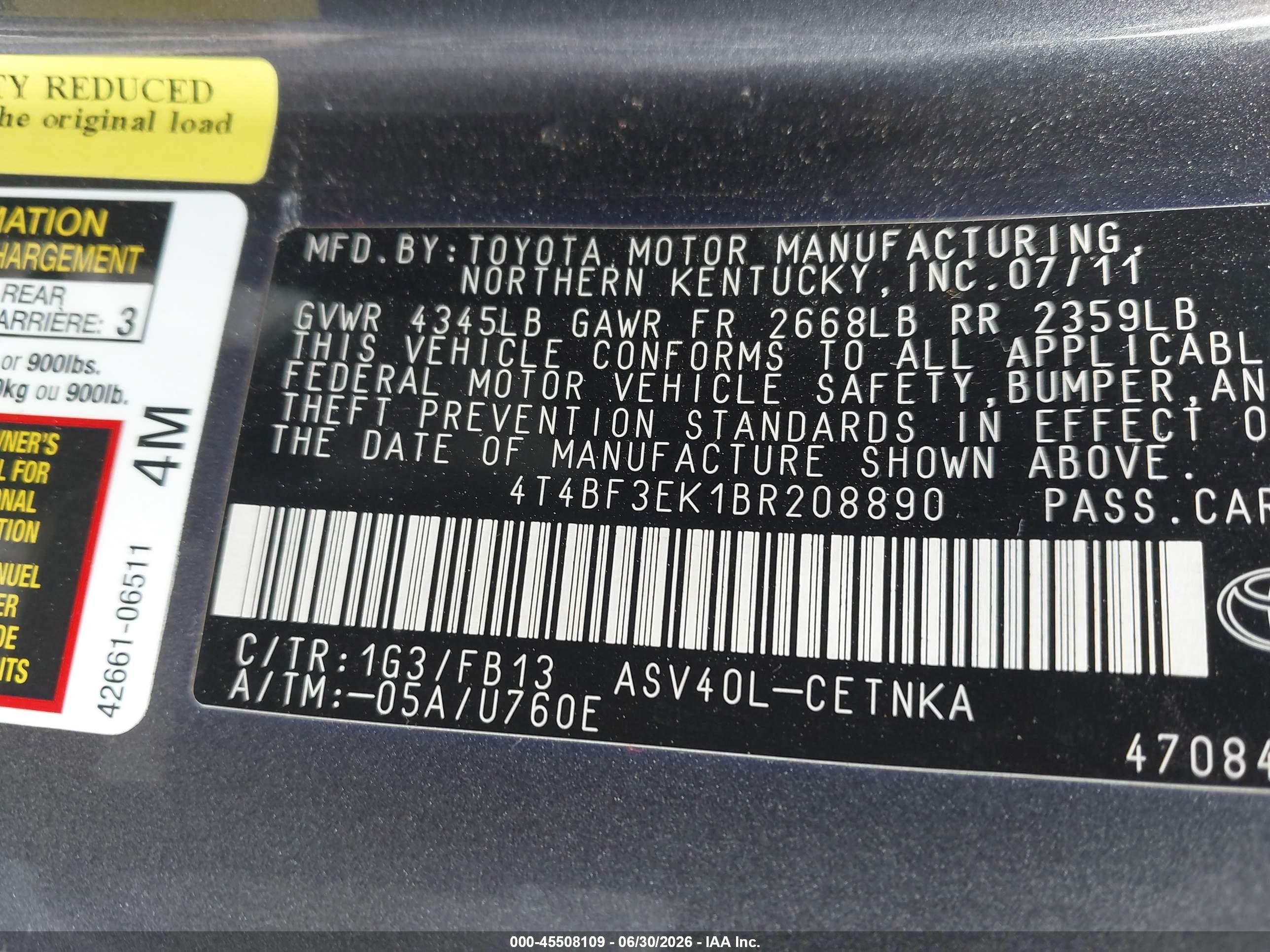 2011 Toyota Camry Le Gray vin: 4T4BF3EK1BR208890