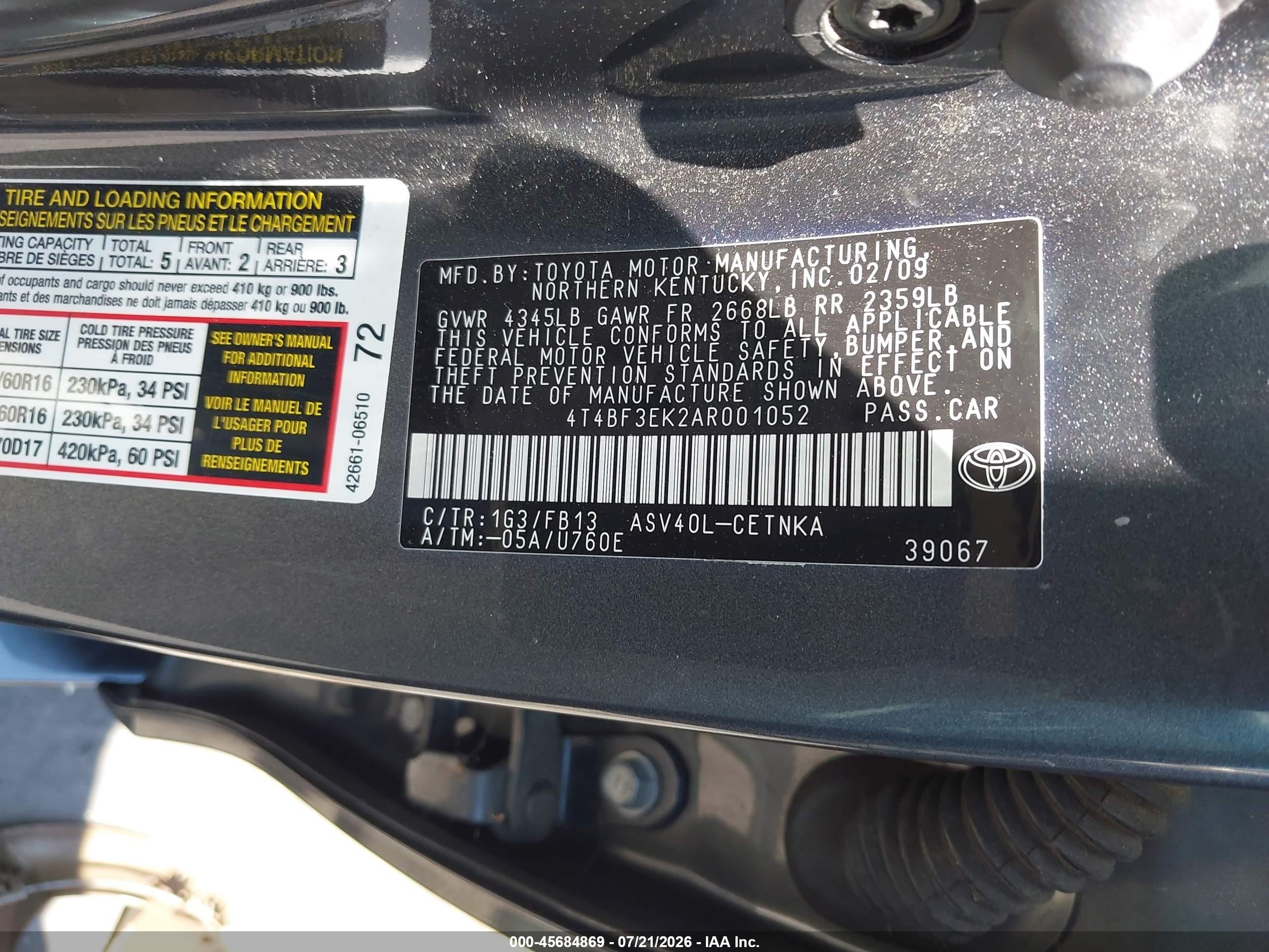 2010 Toyota Camry Le Gray vin: 4T4BF3EK2AR001052