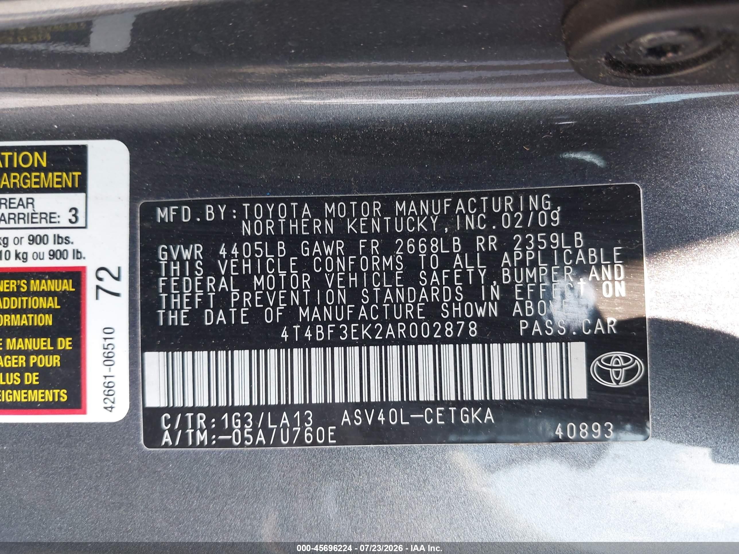 2010 Toyota Camry Xle Gray vin: 4T4BF3EK2AR002878