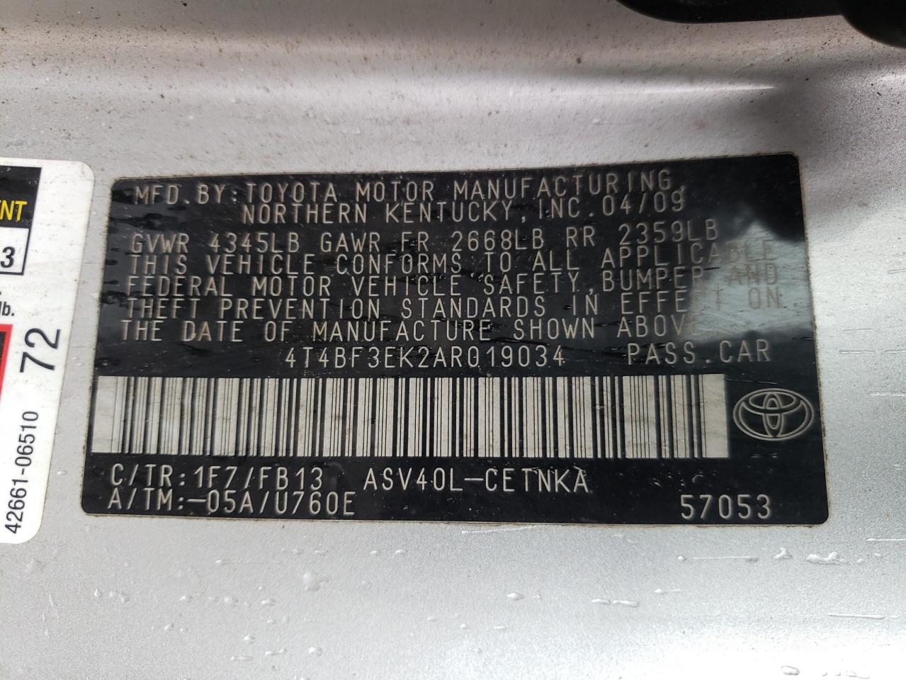 2010 Toyota Camry /le/ Серебряный vin: 4T4BF3EK2AR019034
