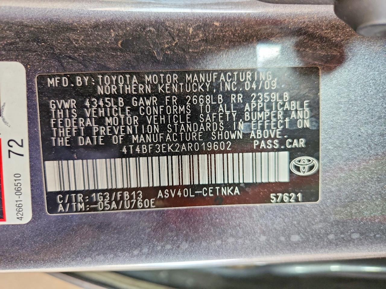 2010 Toyota Camry Le Gray vin: 4T4BF3EK2AR019602