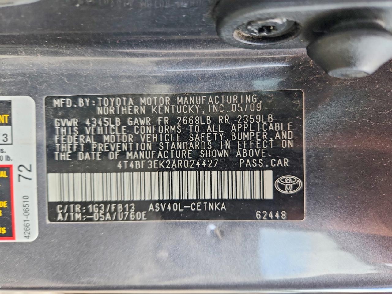 2010 Toyota Camry Gray vin: 4T4BF3EK2AR024427