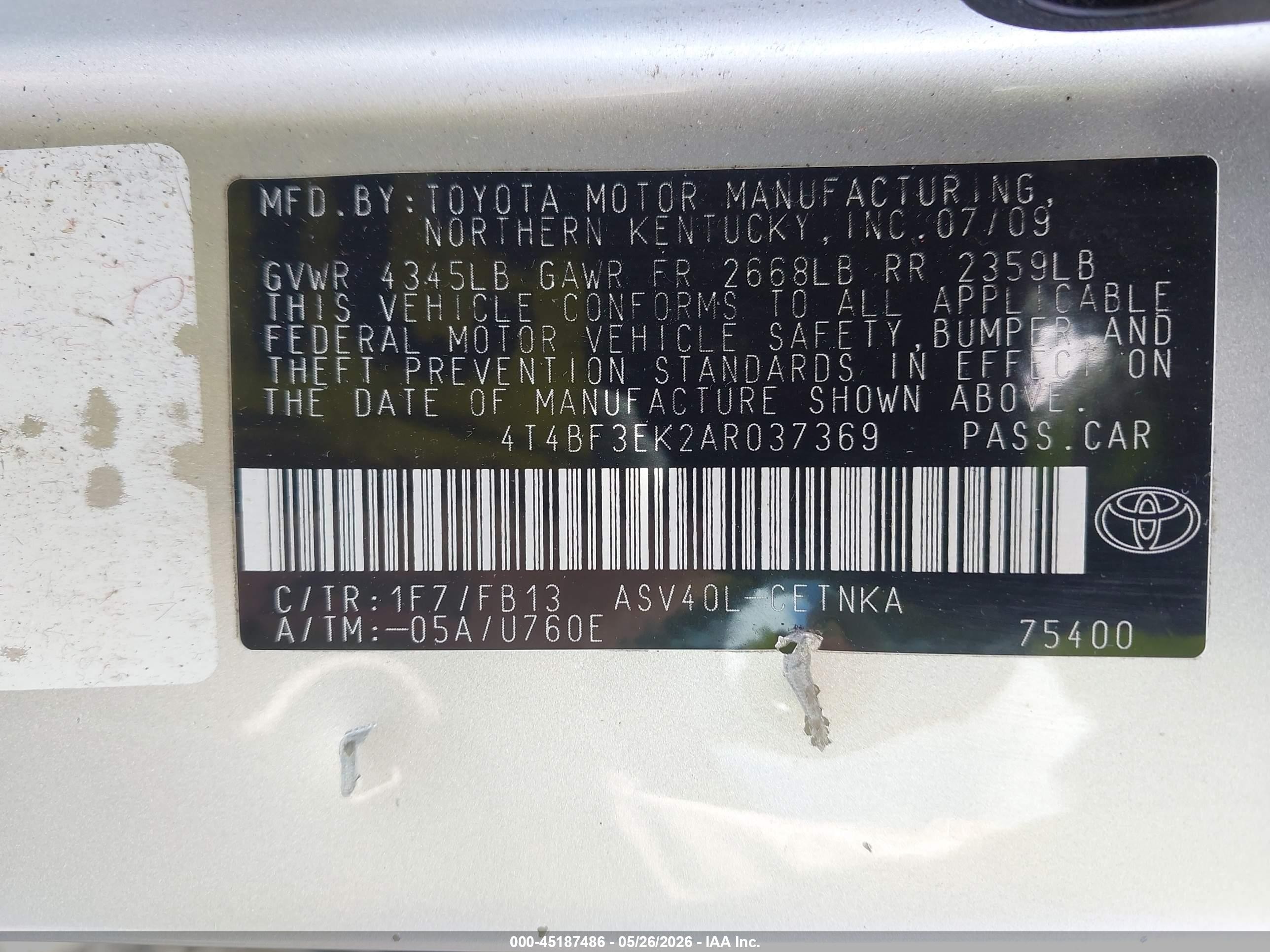 2010 Toyota Camry Le Silver vin: 4T4BF3EK2AR037369