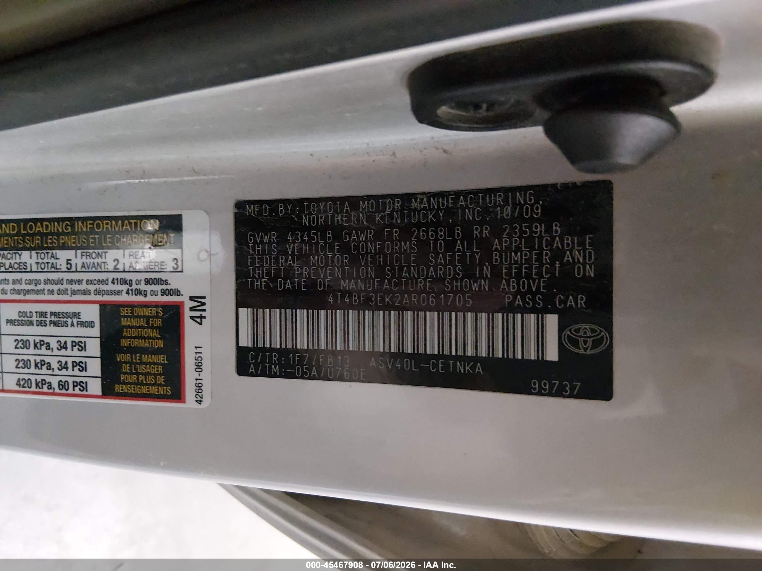2010 Toyota Camry Le Gray vin: 4T4BF3EK2AR061705