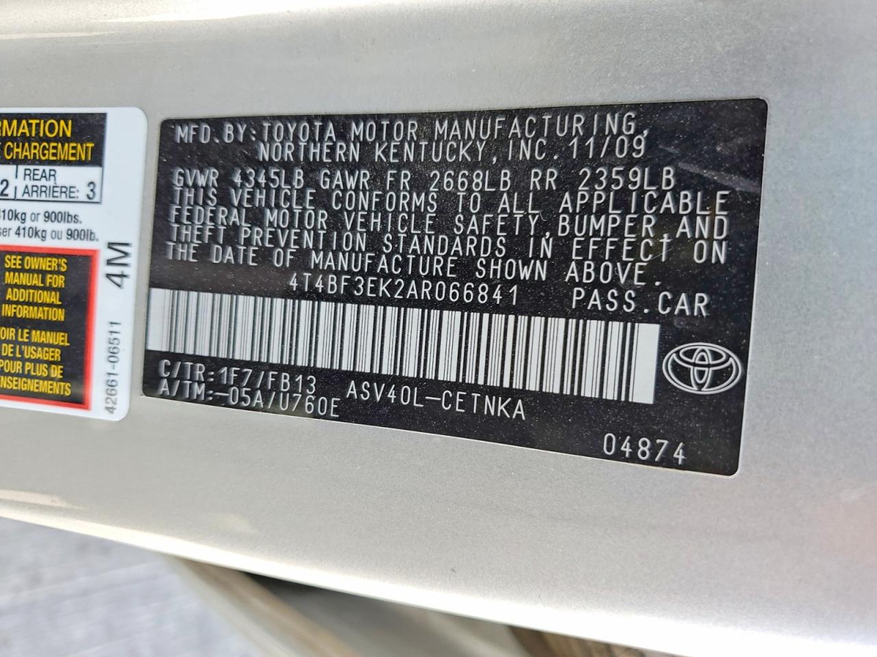 2010 Toyota Camry Le Silver vin: 4T4BF3EK2AR066841