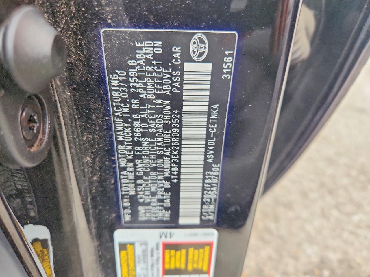 2011 Toyota Camry Le Black vin: 4T4BF3EK2BR093524