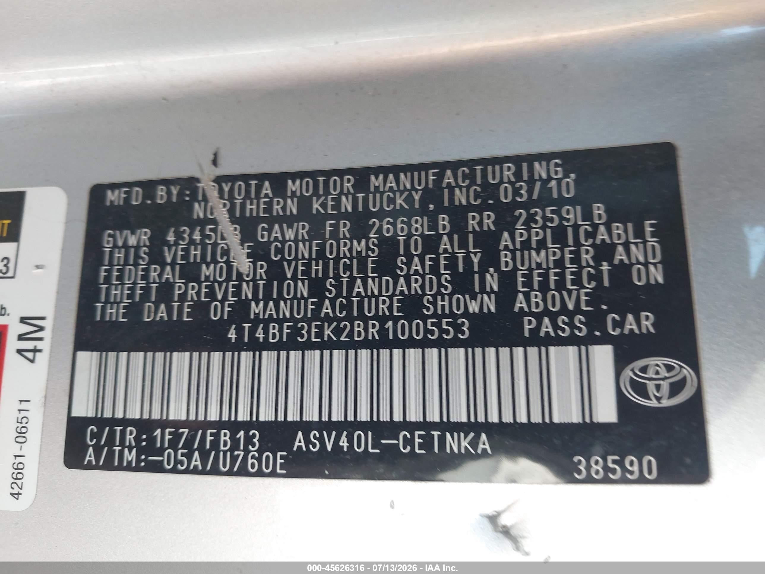 2011 Toyota Camry Le Silver vin: 4T4BF3EK2BR100553