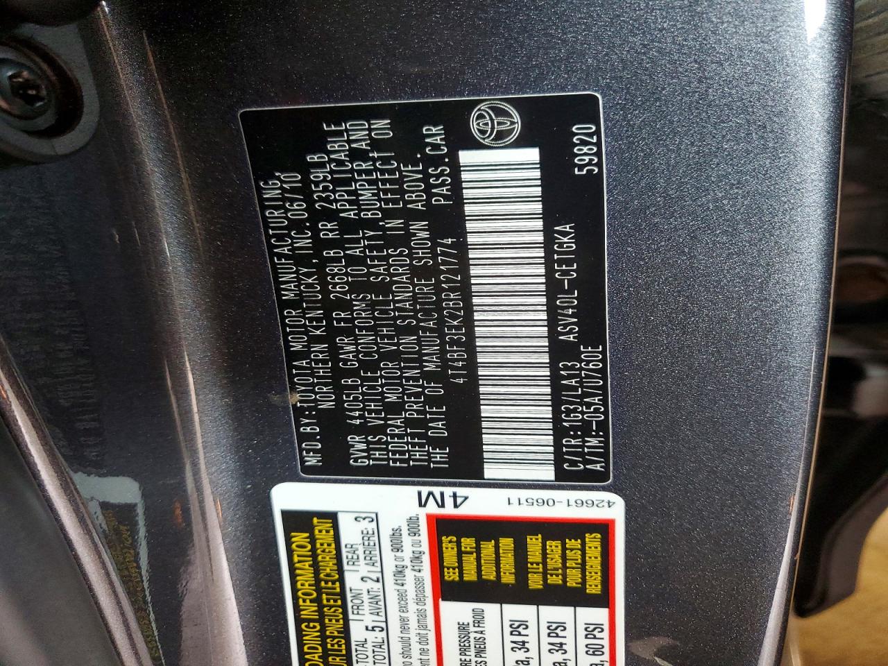 2011 Toyota Camry Xle Gray vin: 4T4BF3EK2BR121774