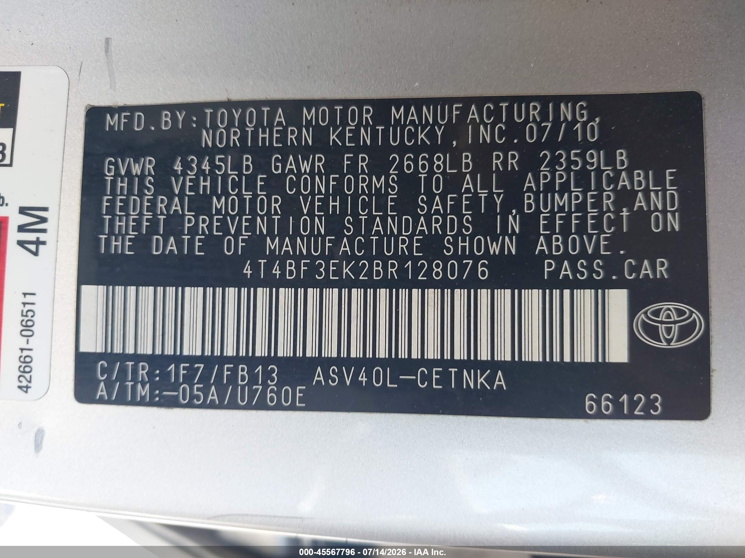2011 Toyota Camry Le Silver vin: 4T4BF3EK2BR128076