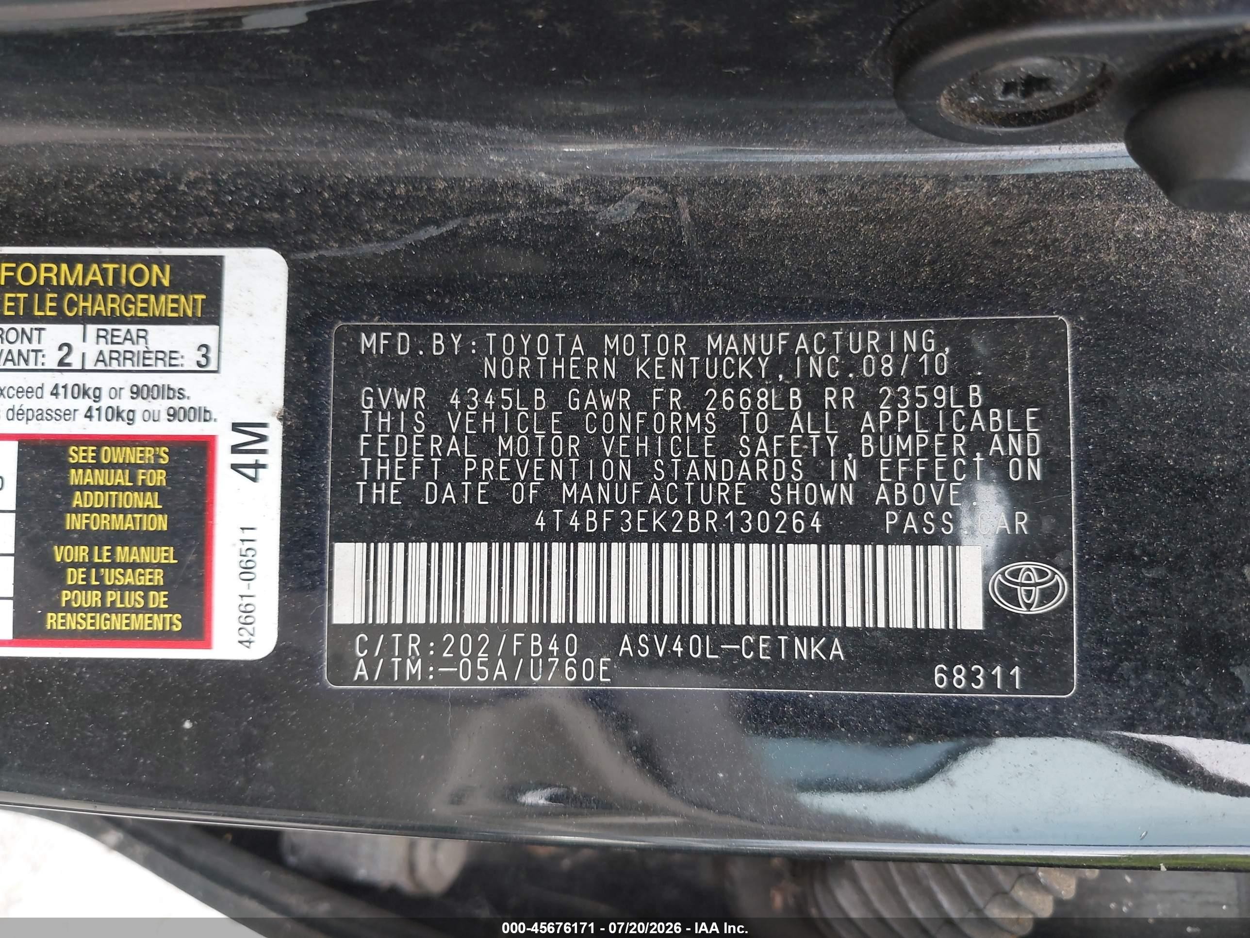 2011 Toyota Camry Le Черный vin: 4T4BF3EK2BR130264