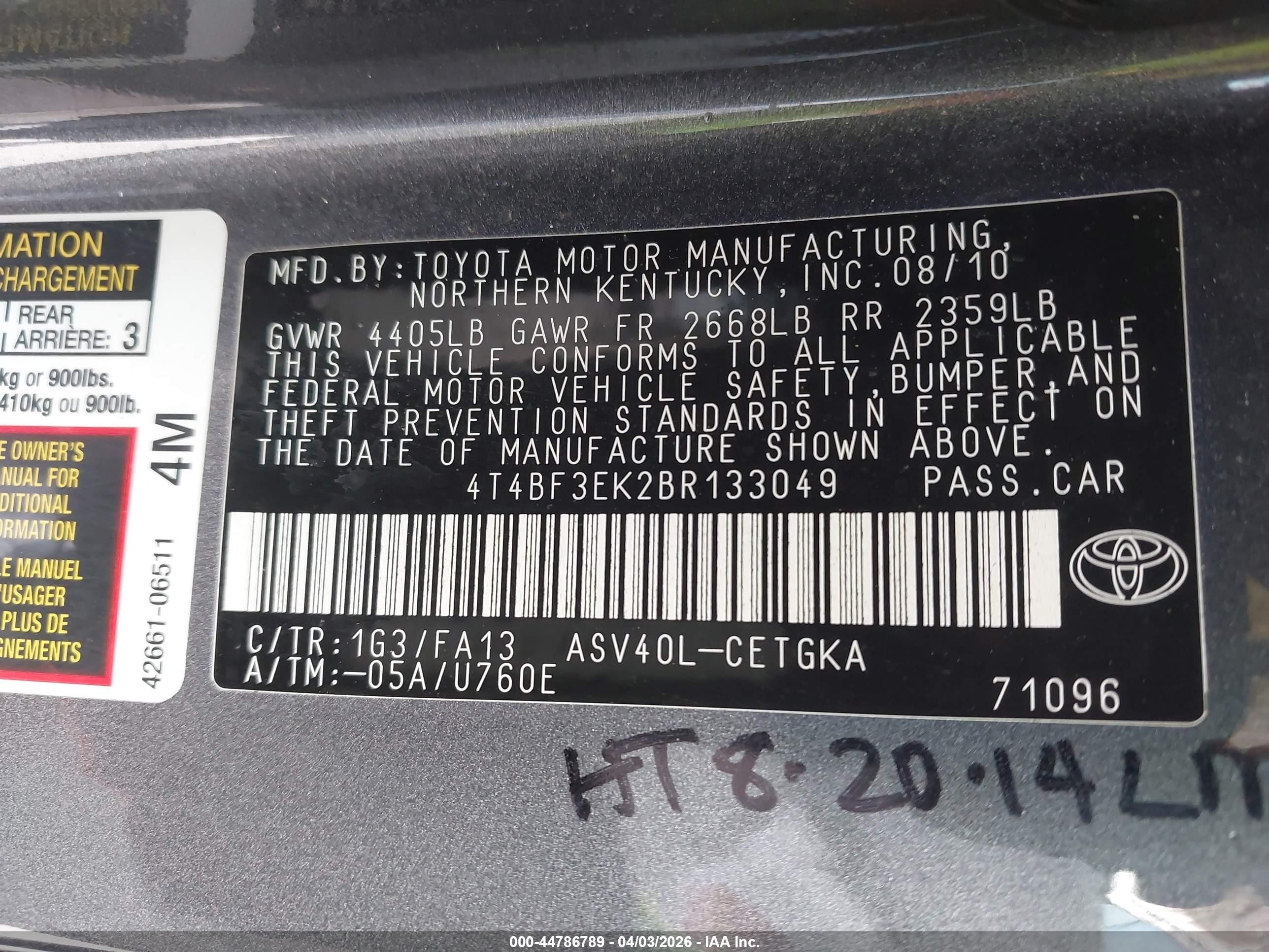 2011 Toyota Camry Xle Gray vin: 4T4BF3EK2BR133049