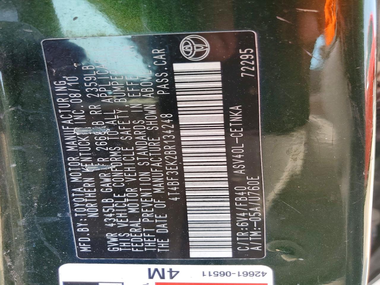 2011 Toyota Camry Le Зеленый vin: 4T4BF3EK2BR134248