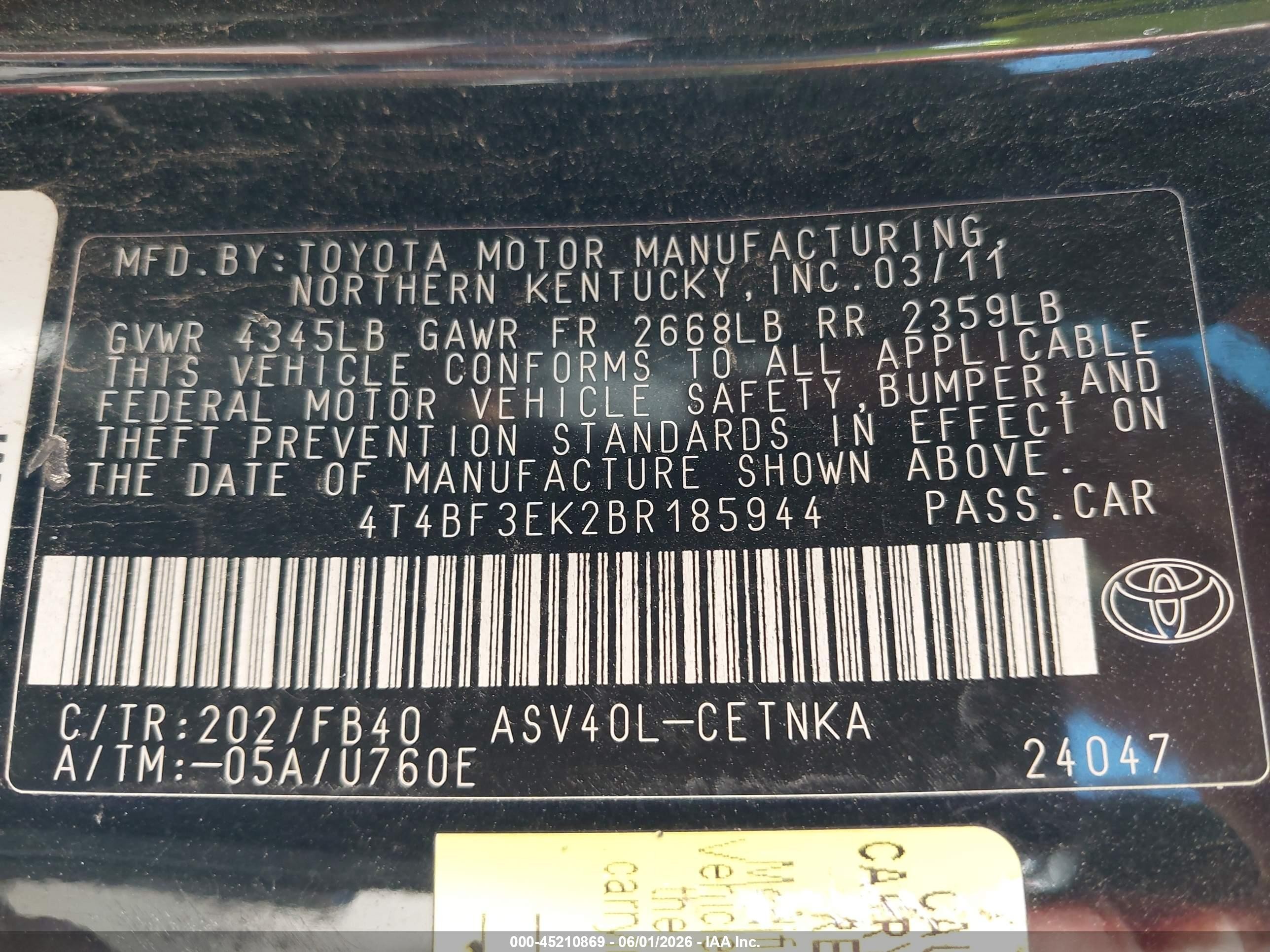 2011 Toyota Camry Le Black vin: 4T4BF3EK2BR185944