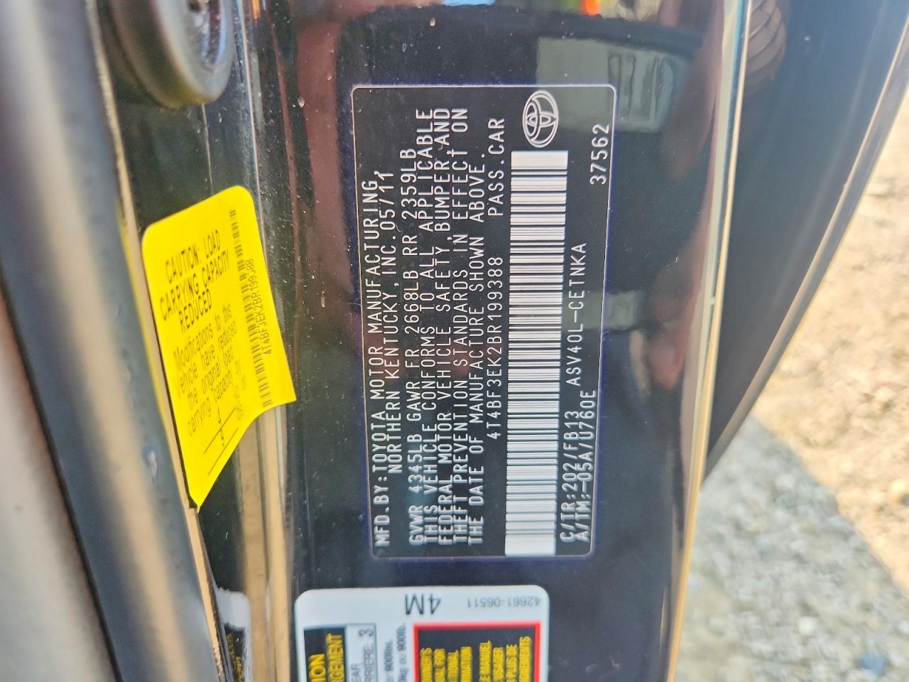 2011 Toyota Camry Le Black vin: 4T4BF3EK2BR199388
