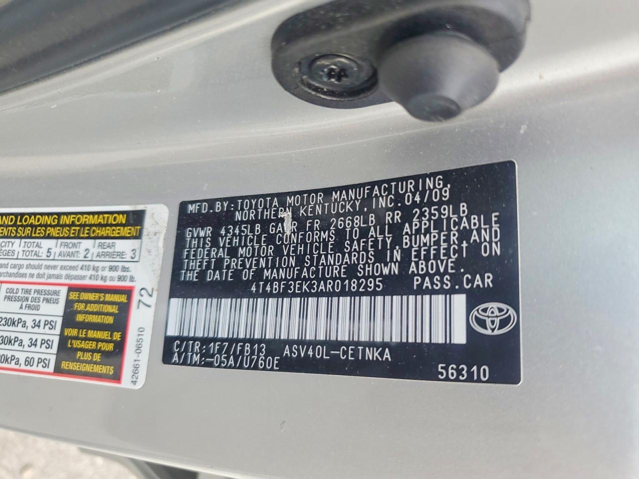 2010 Toyota Camry Le Silver vin: 4T4BF3EK3AR018295