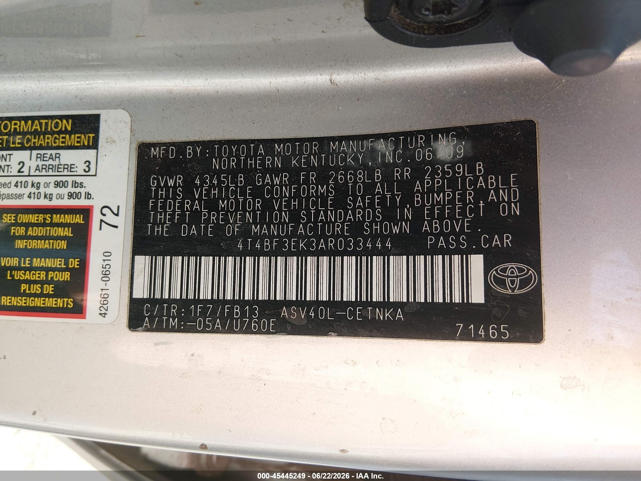 2010 Toyota Camry Le Silver vin: 4T4BF3EK3AR033444