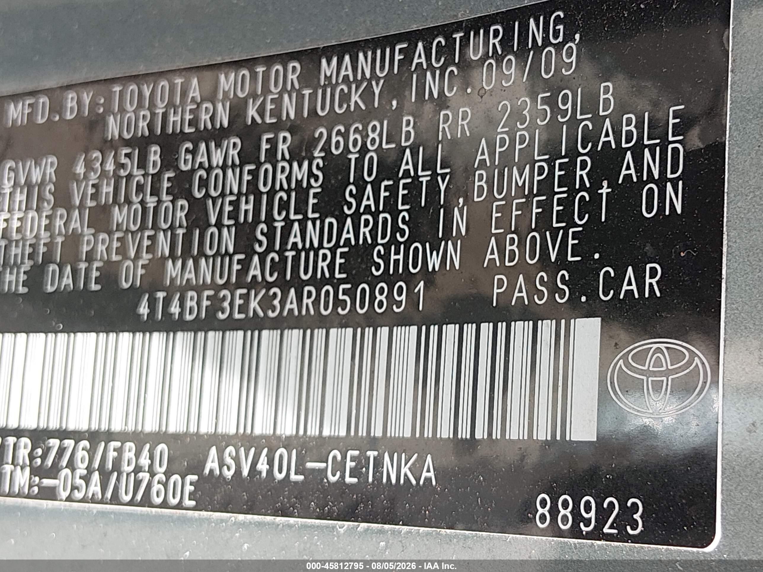 2010 Toyota Camry Le Бирюзовый vin: 4T4BF3EK3AR050891