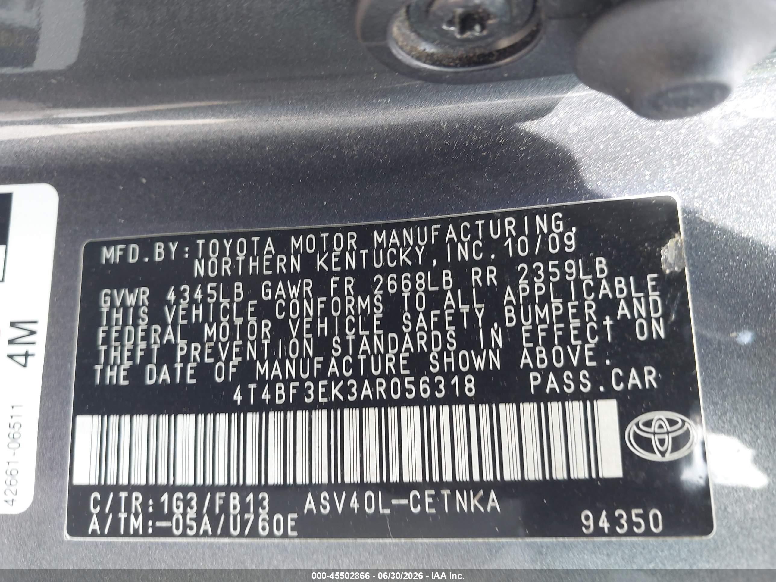 2010 Toyota Camry Le Серый vin: 4T4BF3EK3AR056318