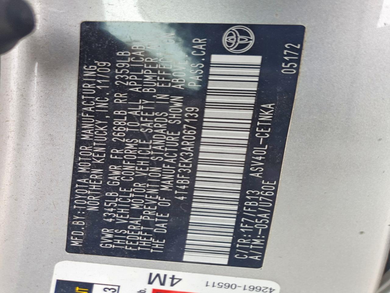 2010 Toyota Camry Le Silver vin: 4T4BF3EK3AR067139