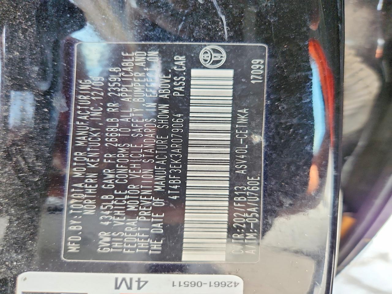 2010 Toyota Camry Le Black vin: 4T4BF3EK3AR079064