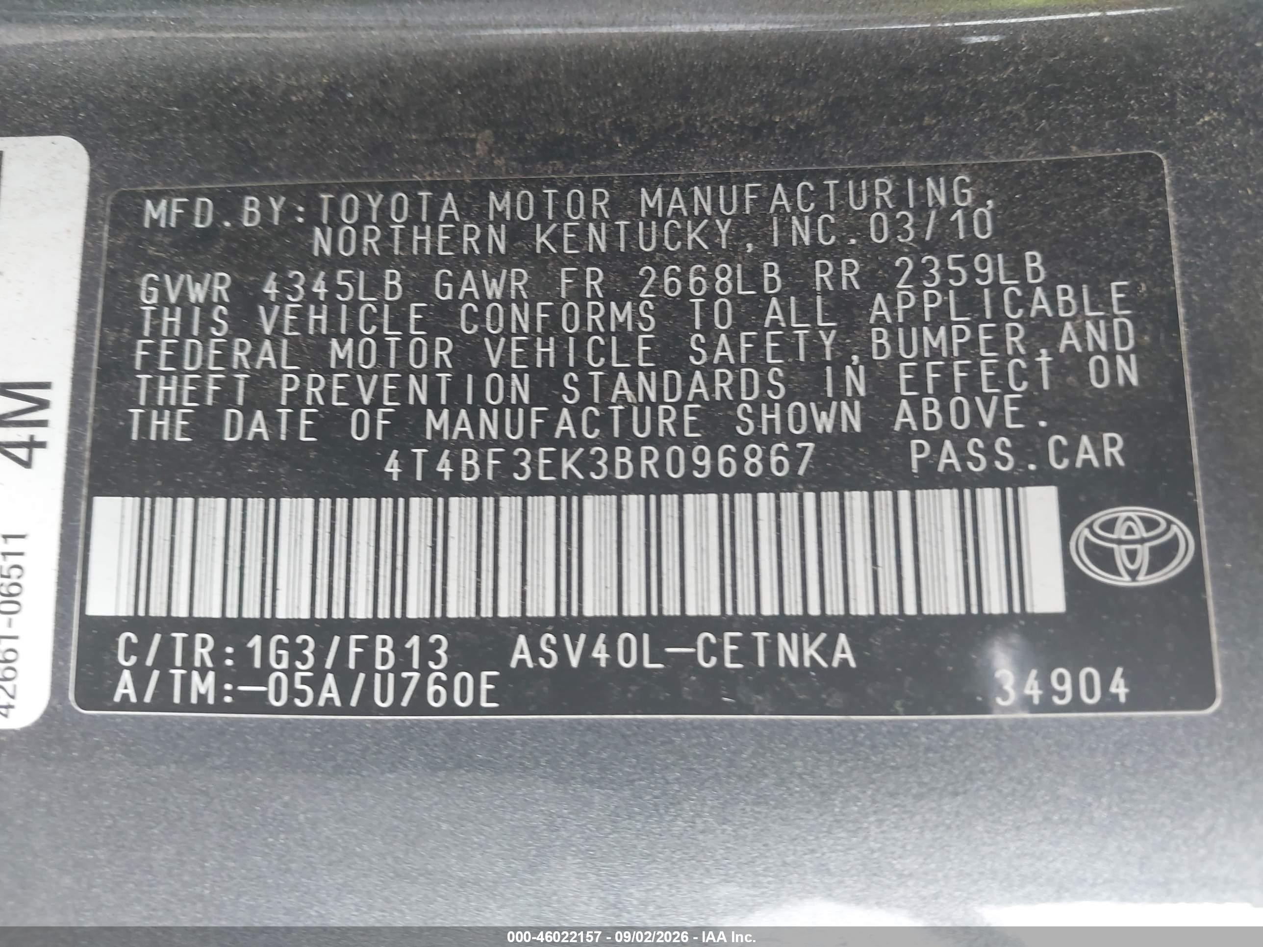 2011 Toyota Camry Le Gray vin: 4T4BF3EK3BR096867