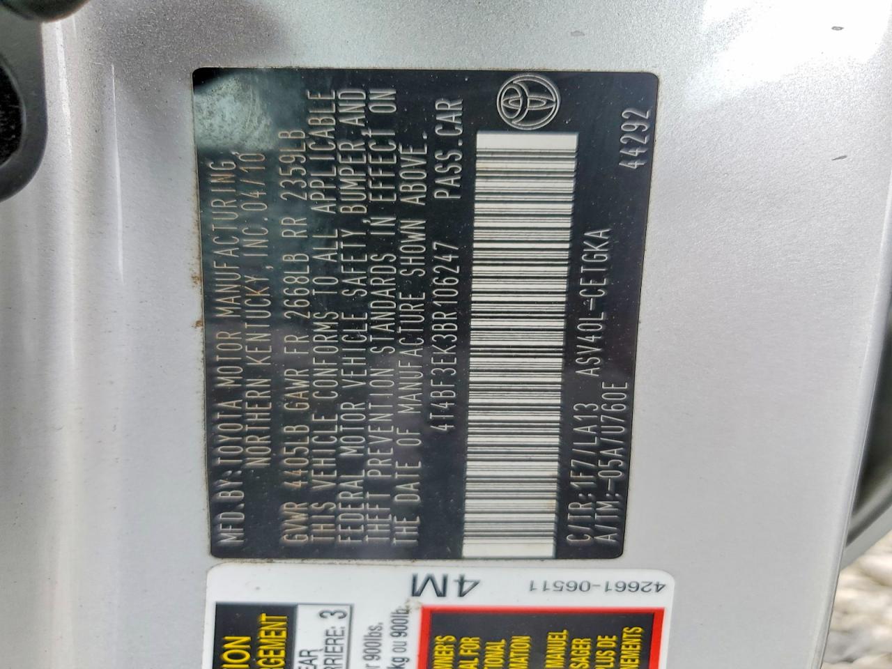 2011 Toyota Camry Xle Silver vin: 4T4BF3EK3BR106247