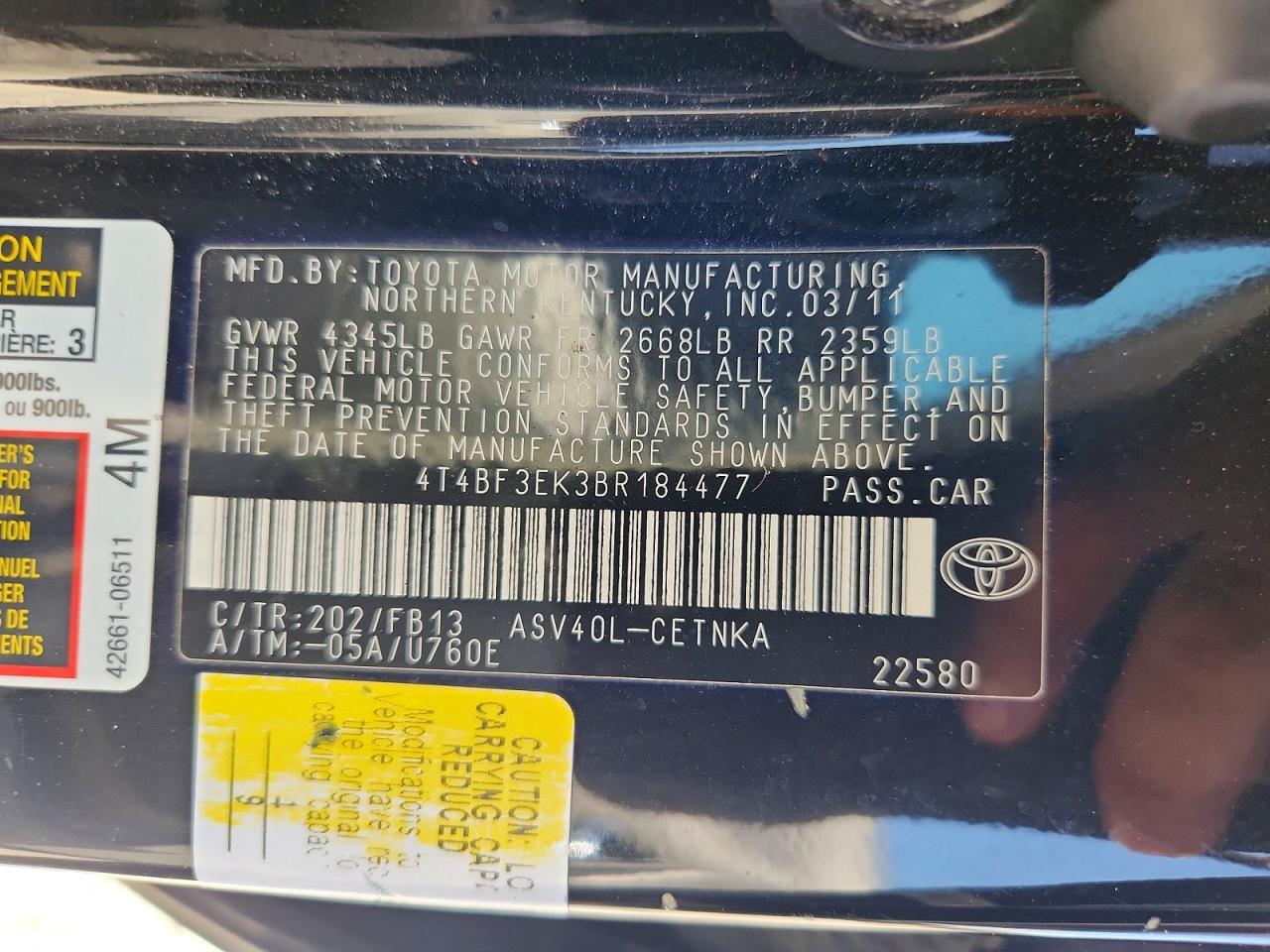 2011 Toyota Camry Le Black vin: 4T4BF3EK3BR184477