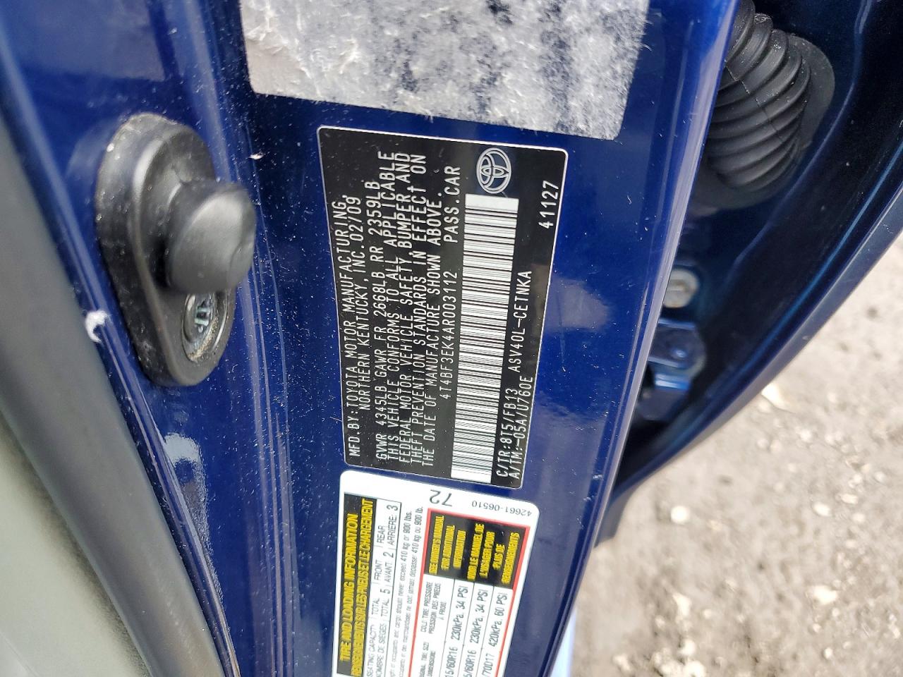 2010 Toyota Camry Le Blue vin: 4T4BF3EK4AR003112