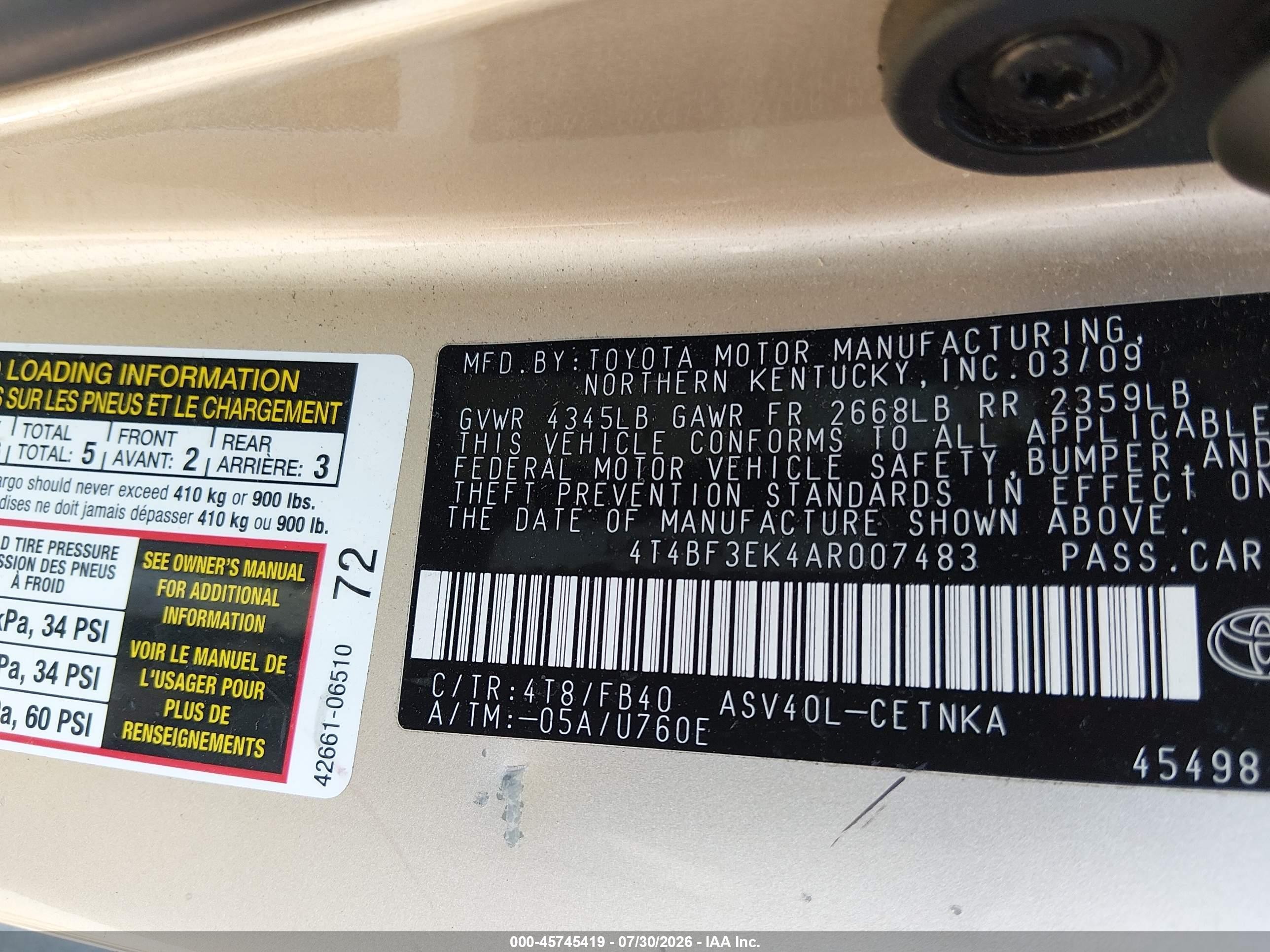 2010 Toyota Camry Le Brown vin: 4T4BF3EK4AR007483