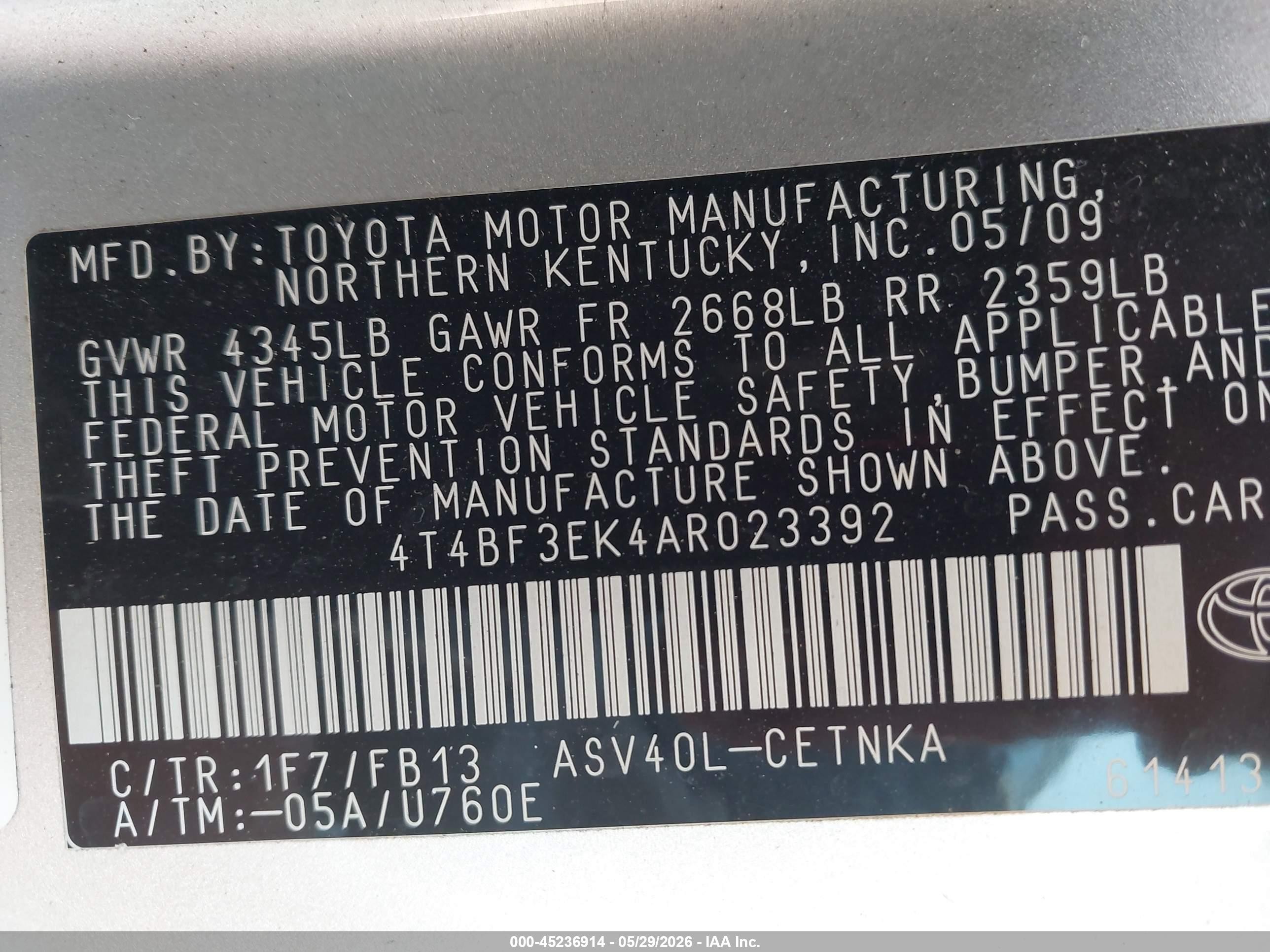 2010 Toyota Camry Le Silver vin: 4T4BF3EK4AR023392