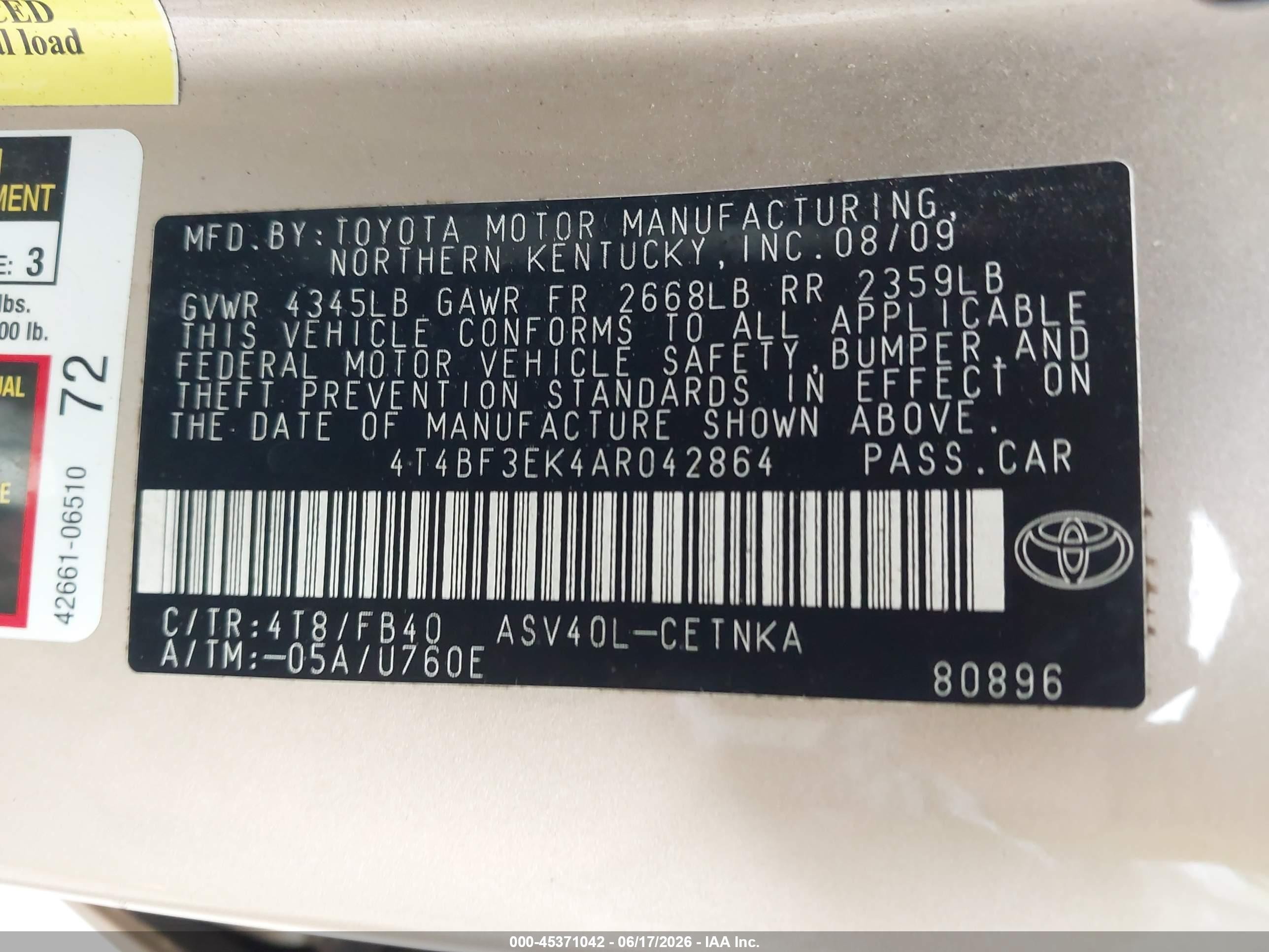 2010 Toyota Camry Le Бежевый vin: 4T4BF3EK4AR042864