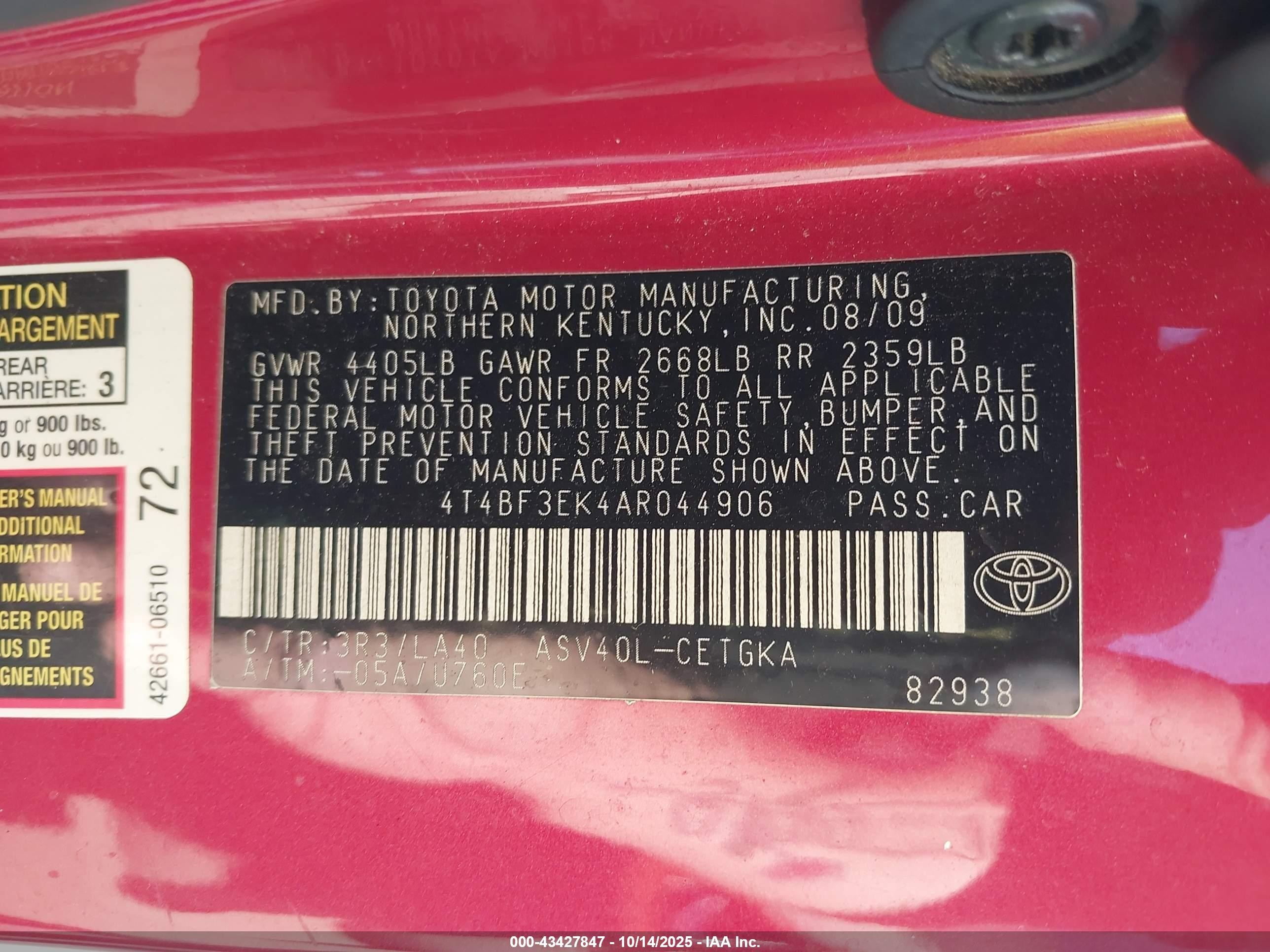 2010 Toyota Camry Xle Red vin: 4T4BF3EK4AR044906