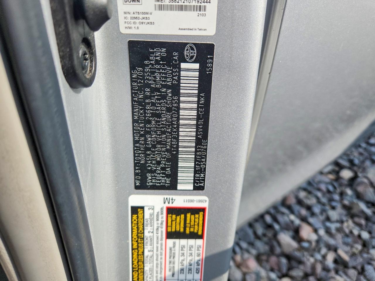 2010 Toyota Camry Le Silver vin: 4T4BF3EK4AR077856