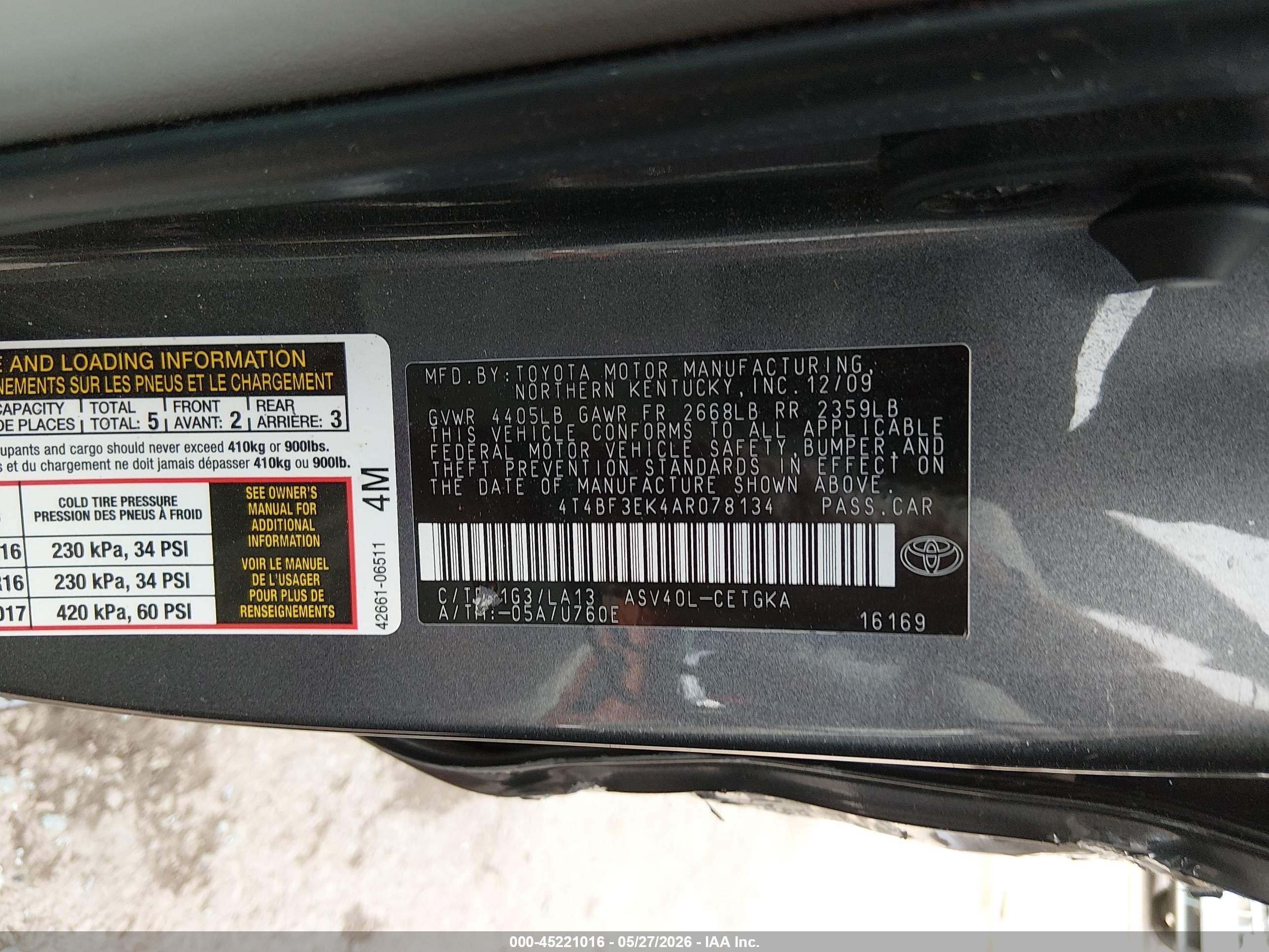 2010 Toyota Camry Xle Green vin: 4T4BF3EK4AR078134