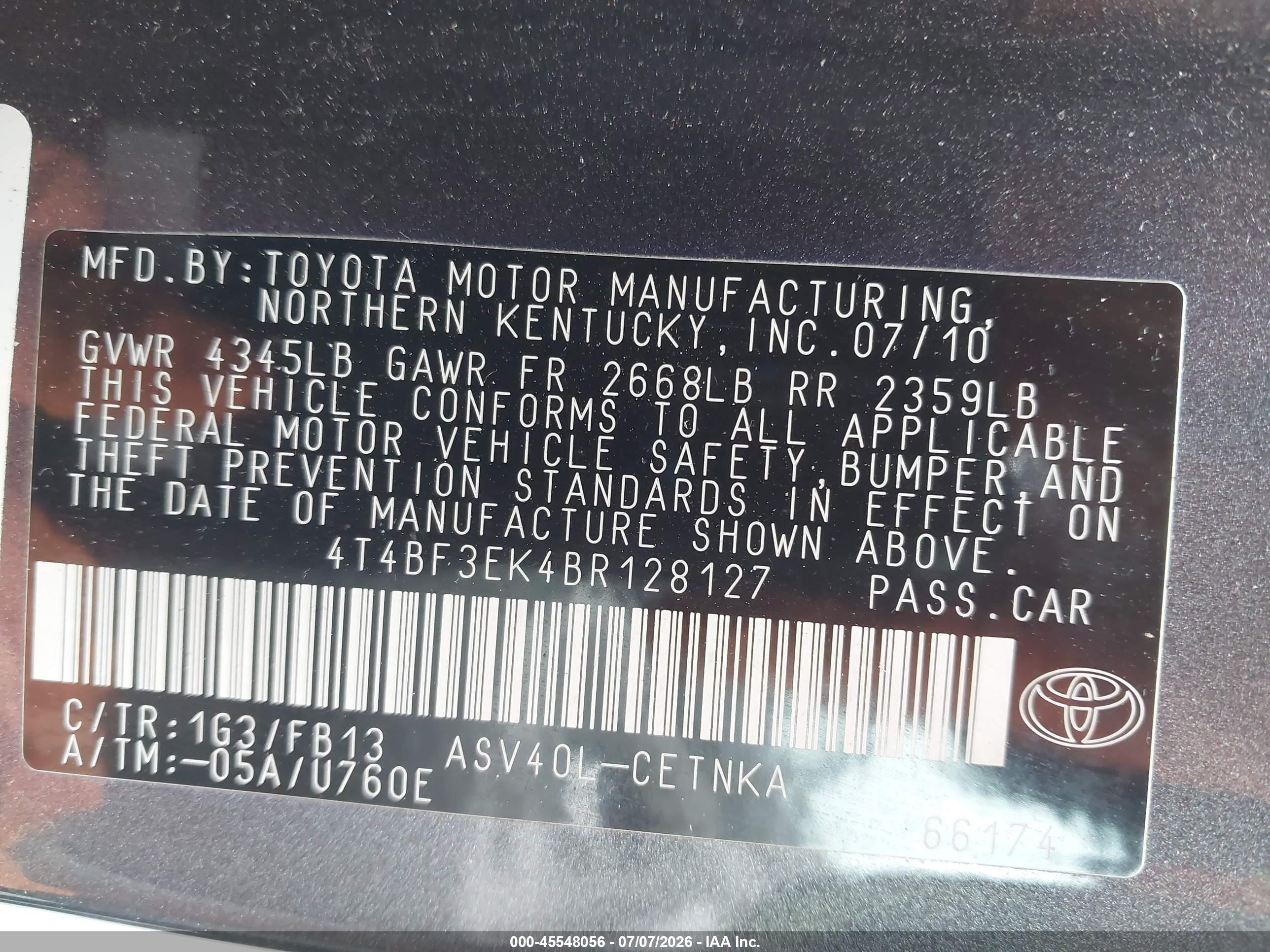 2011 Toyota Camry Le Gray vin: 4T4BF3EK4BR128127