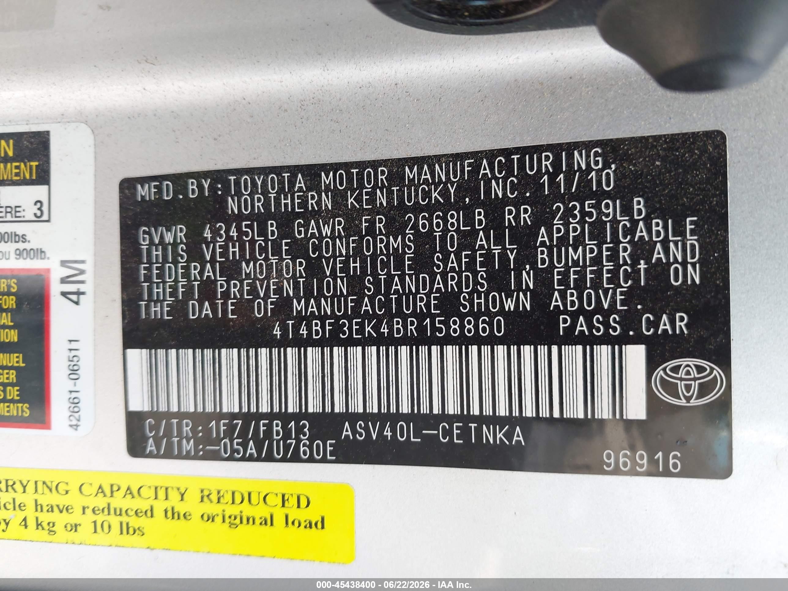 2011 Toyota Camry   Серебряный vin: 4T4BF3EK4BR158860