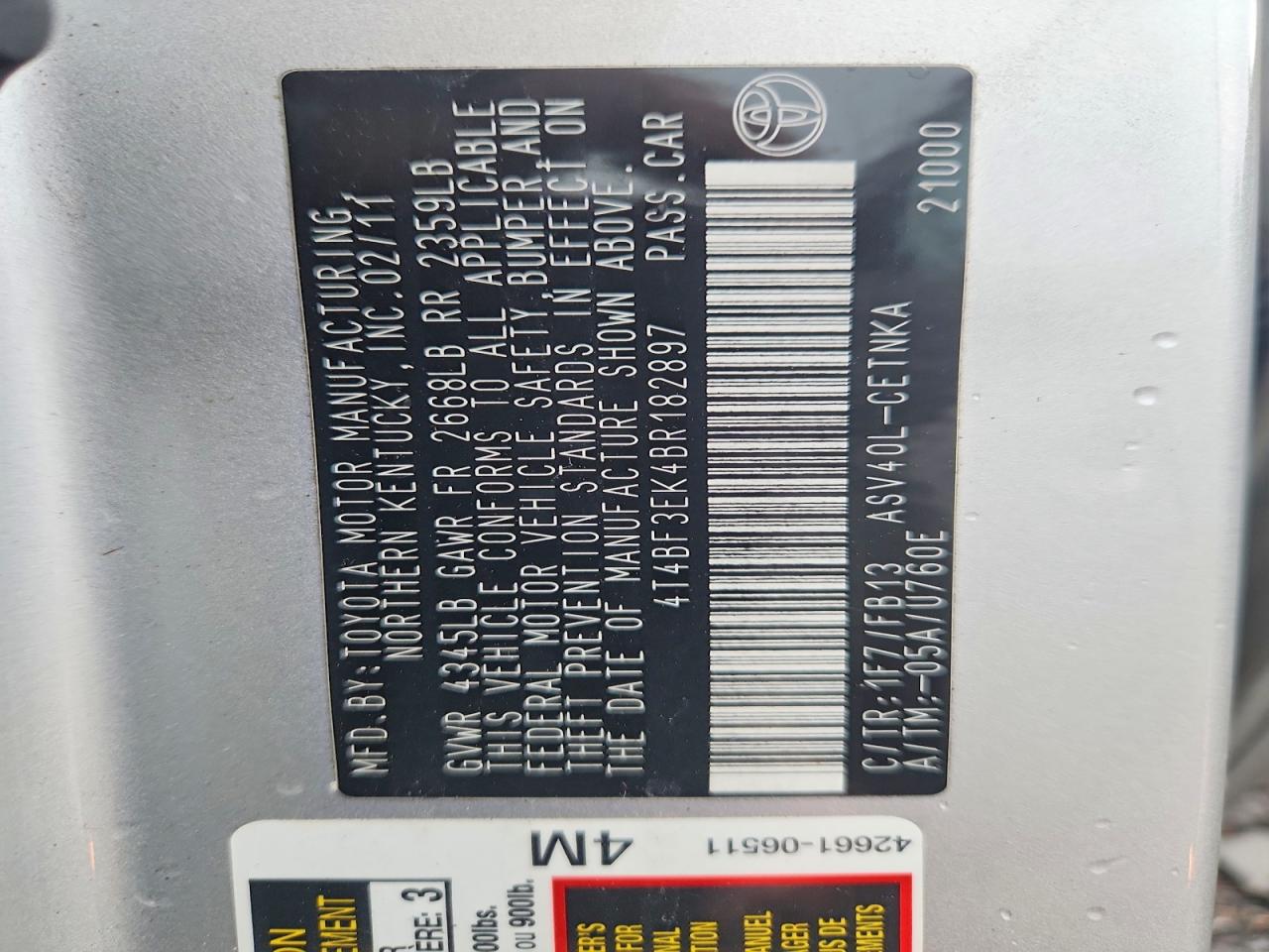 2011 Toyota Camry Le Серебряный vin: 4T4BF3EK4BR182897