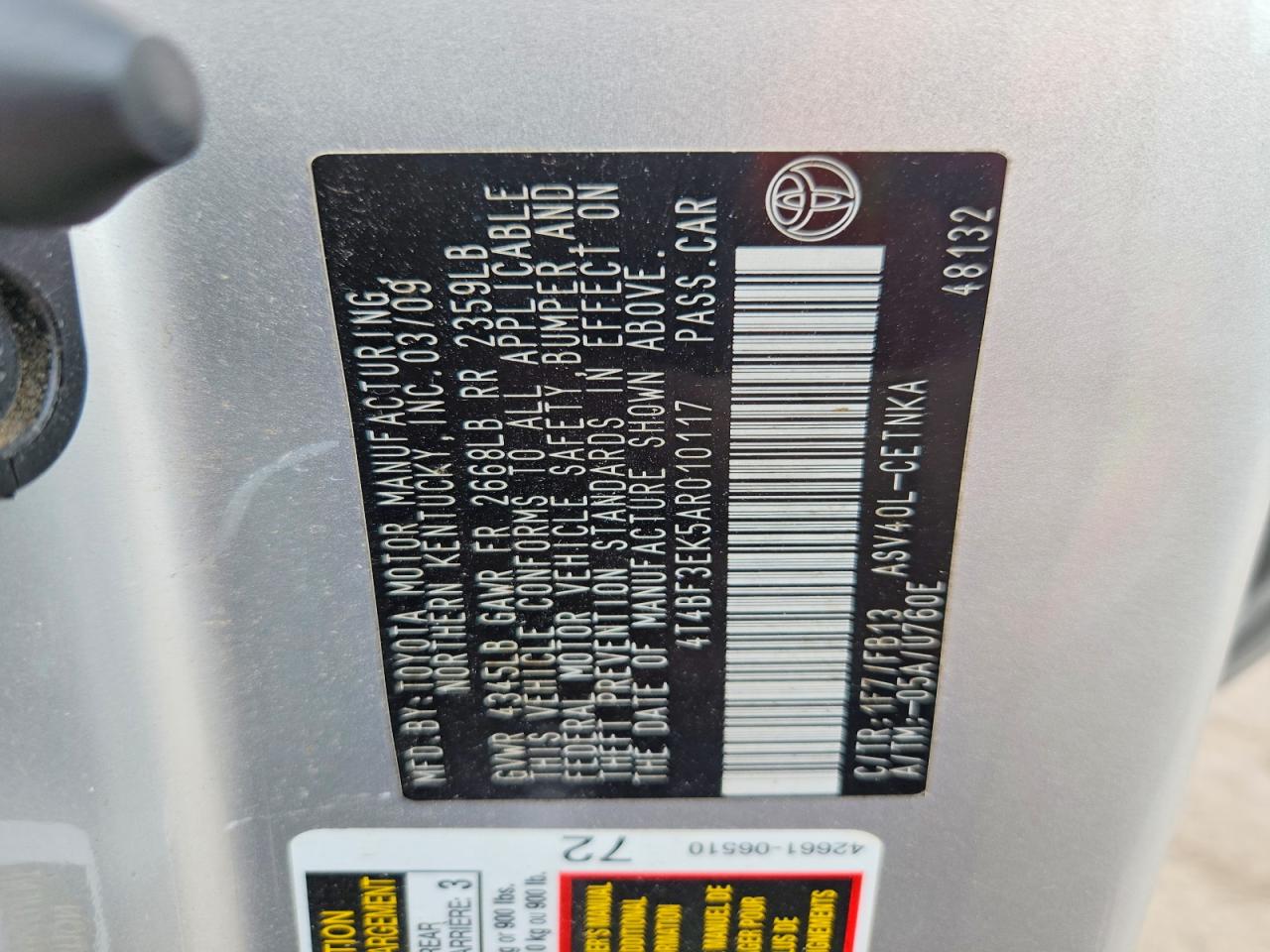 2010 Toyota Camry Le Серебряный vin: 4T4BF3EK5AR010117